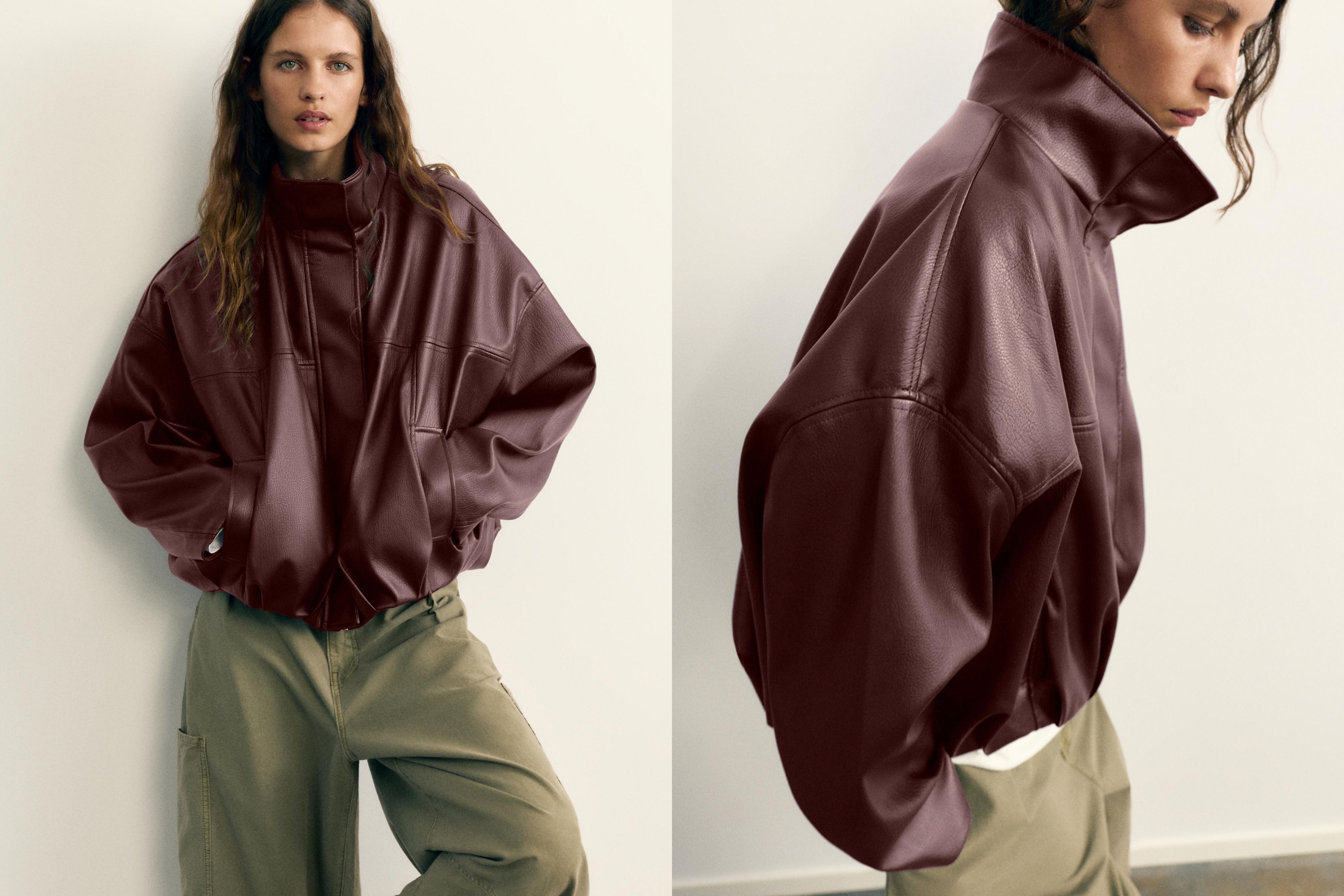 Leather effect balloon jacket — Chocolate