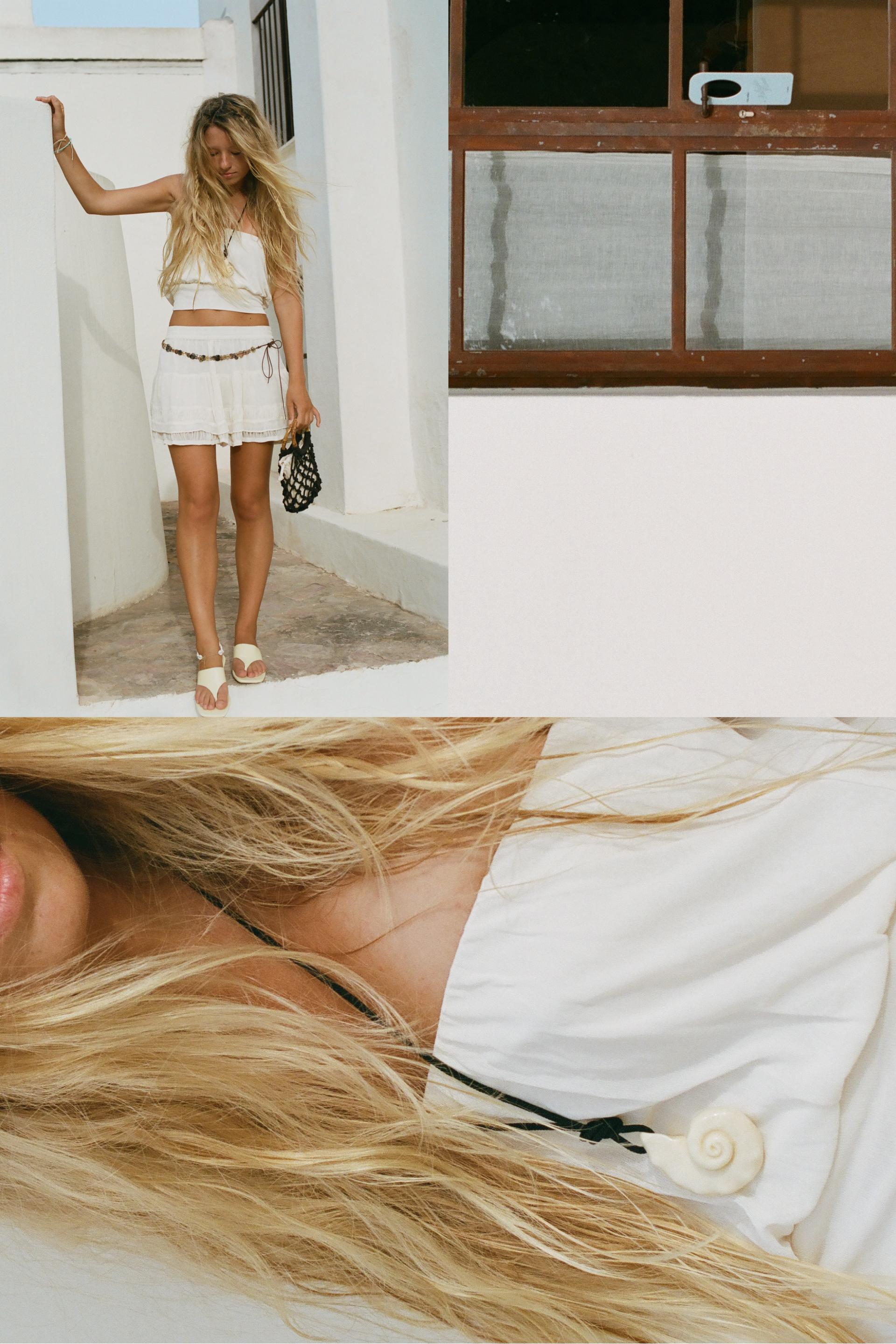 Strapless top with waistband — Pale ecru