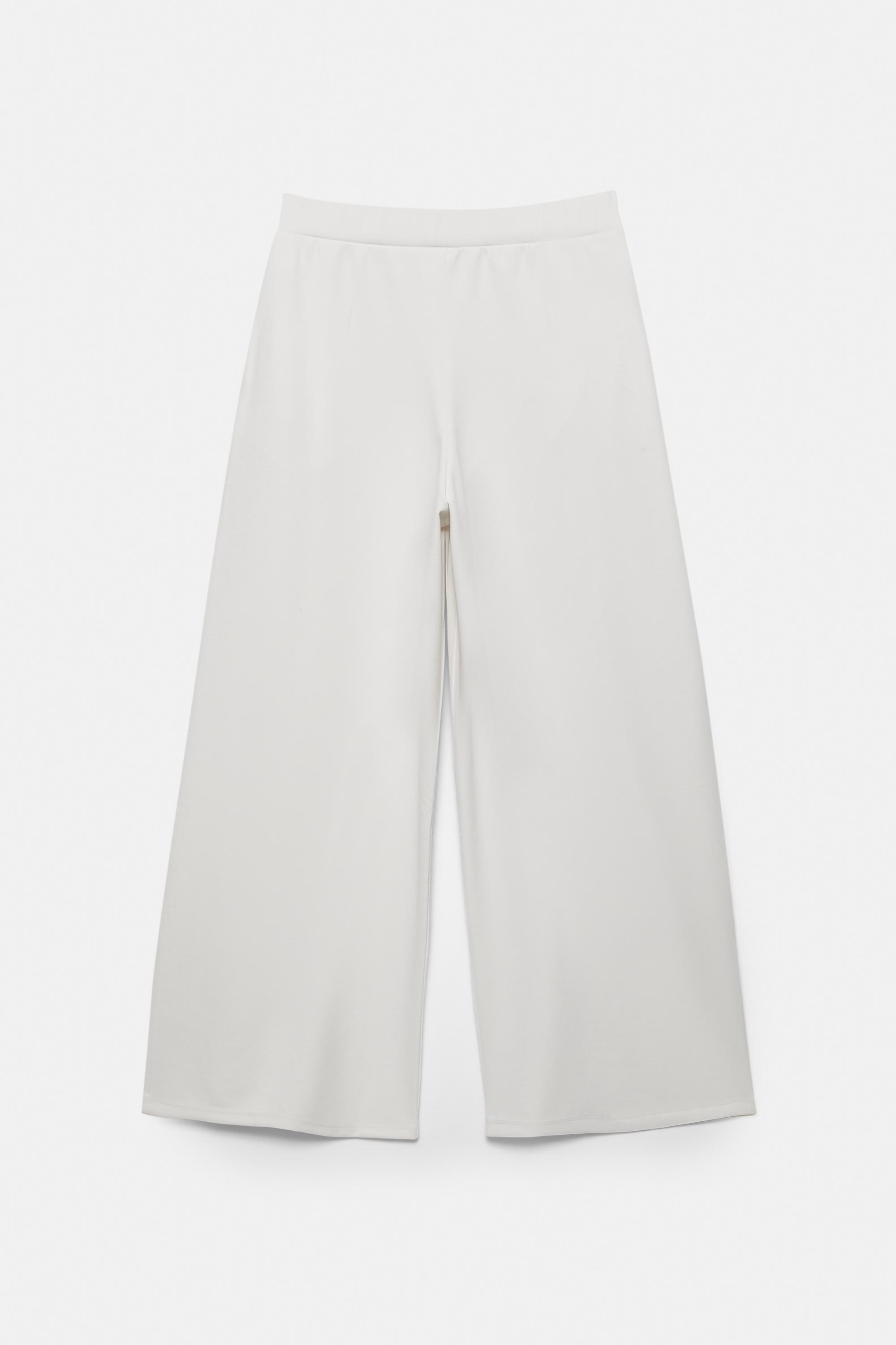 Soft-touch wide-leg darted trousers — Ecru