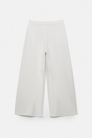 Soft-touch wide-leg darted trousers — Ecru 7