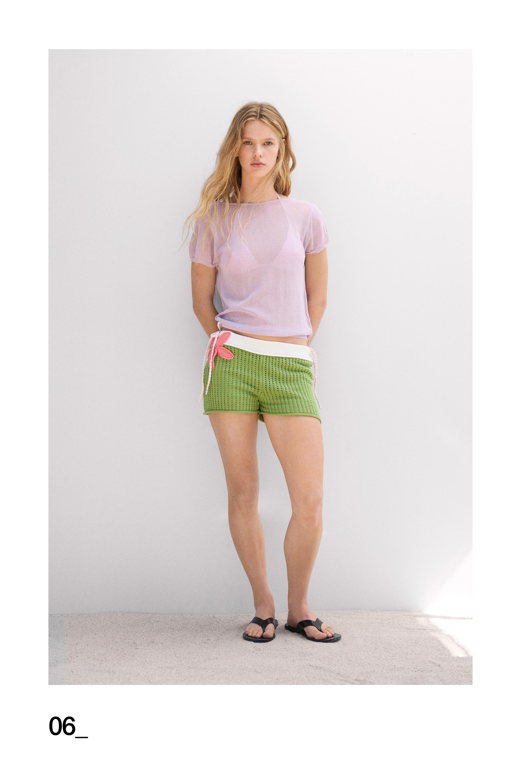 Crochet floral shorts — Green