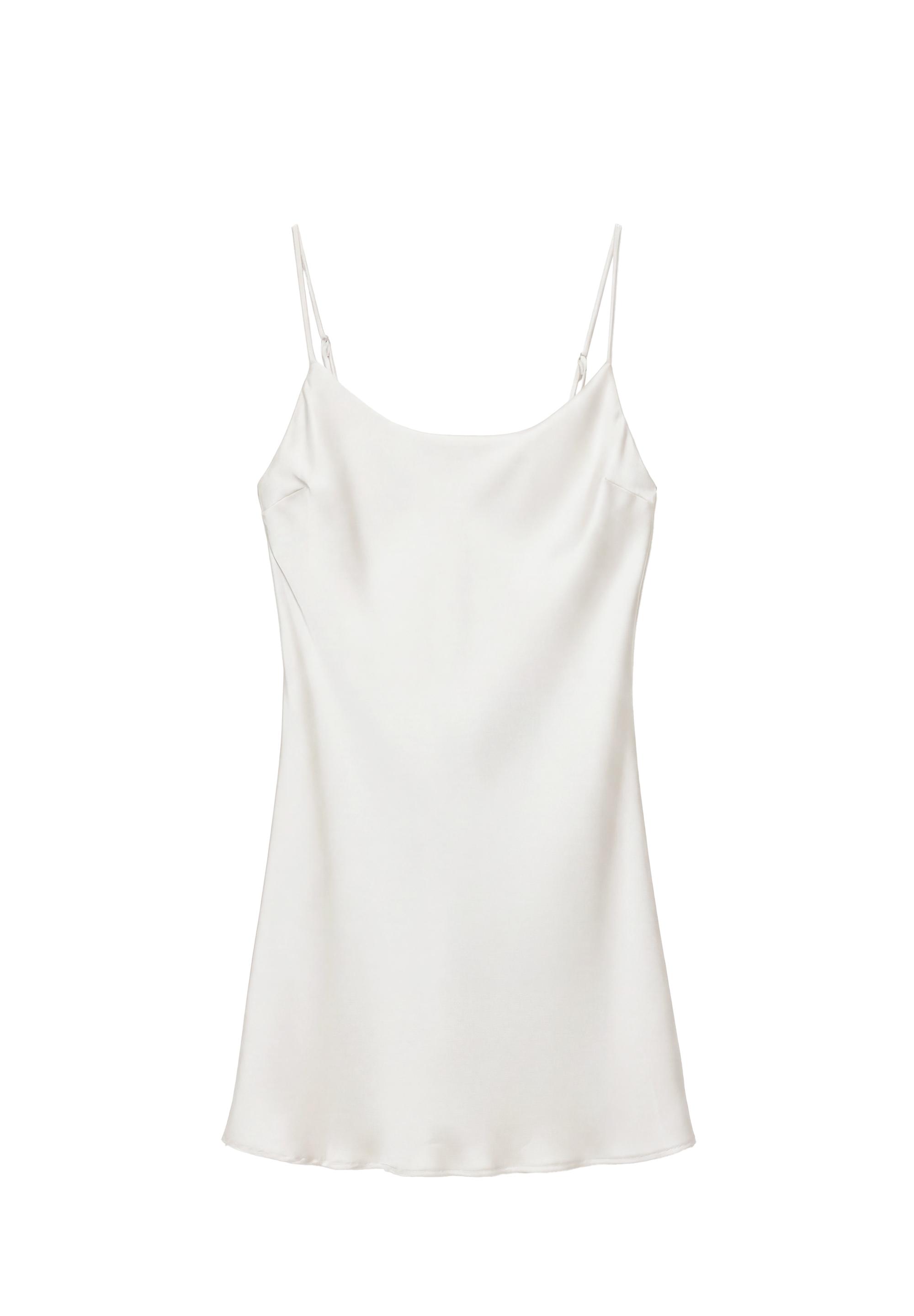 Short satin strappy dress — Ecru