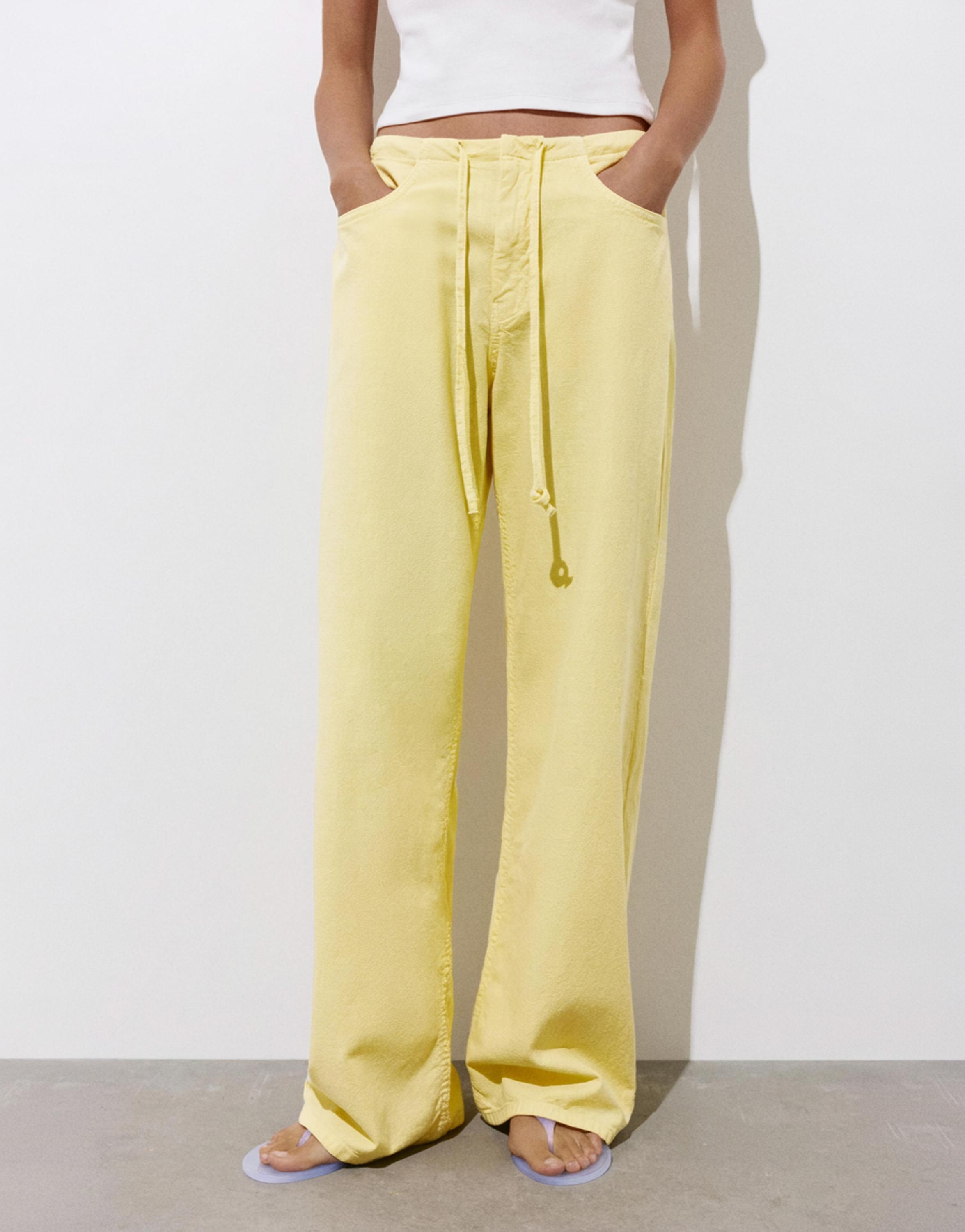 Yellow straight jeans with drawstring — Yellow