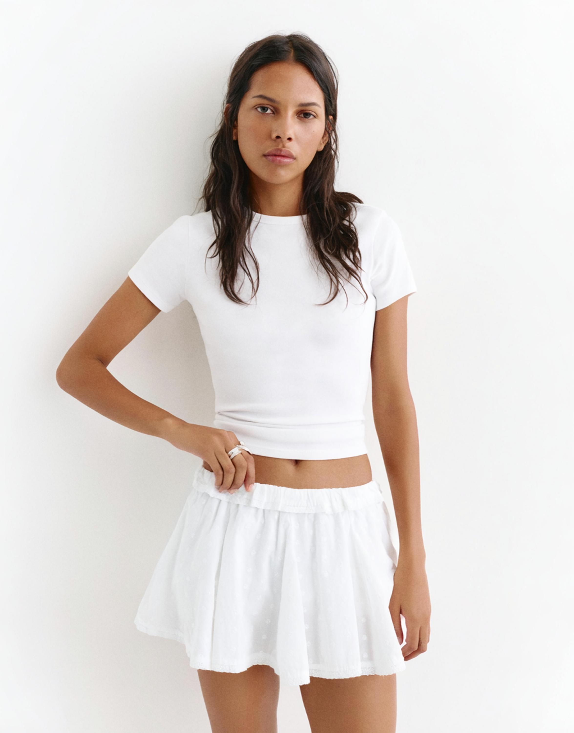 White Swiss embroidery mini skirt — Ice
