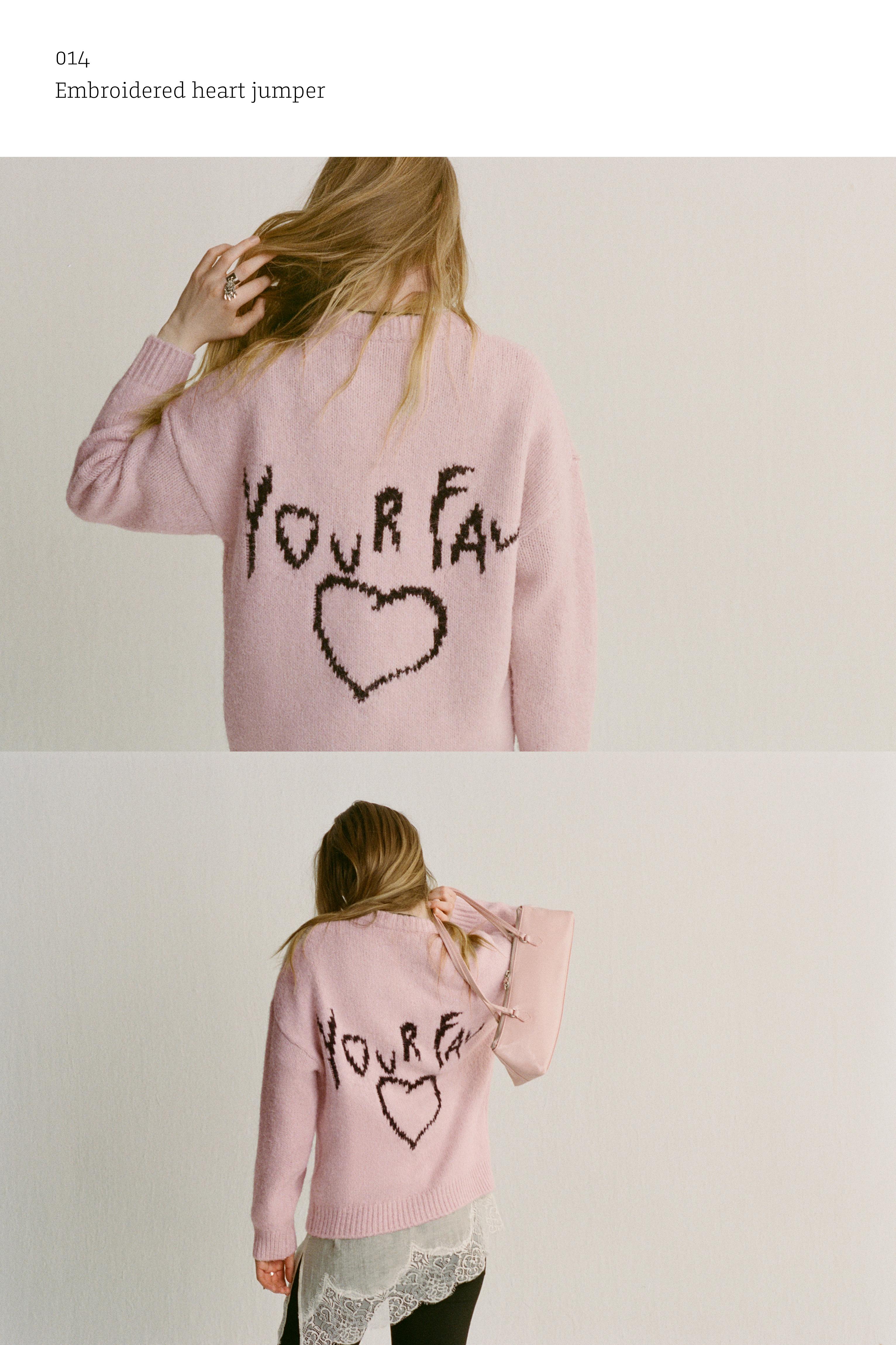 Pembe nakışlı kalp desenli kazak - Görsel 18