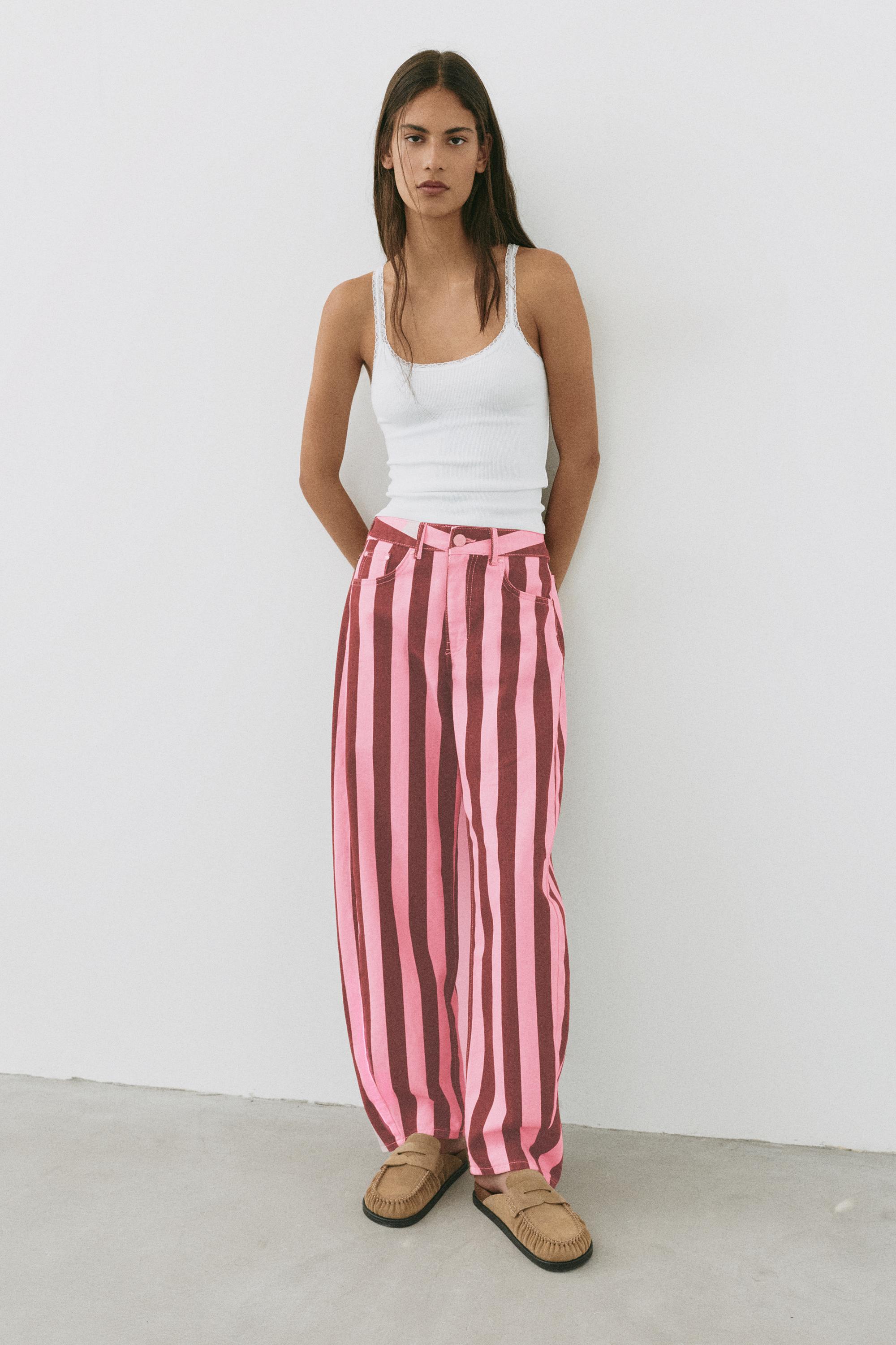 Striped barrel jeans — Pink