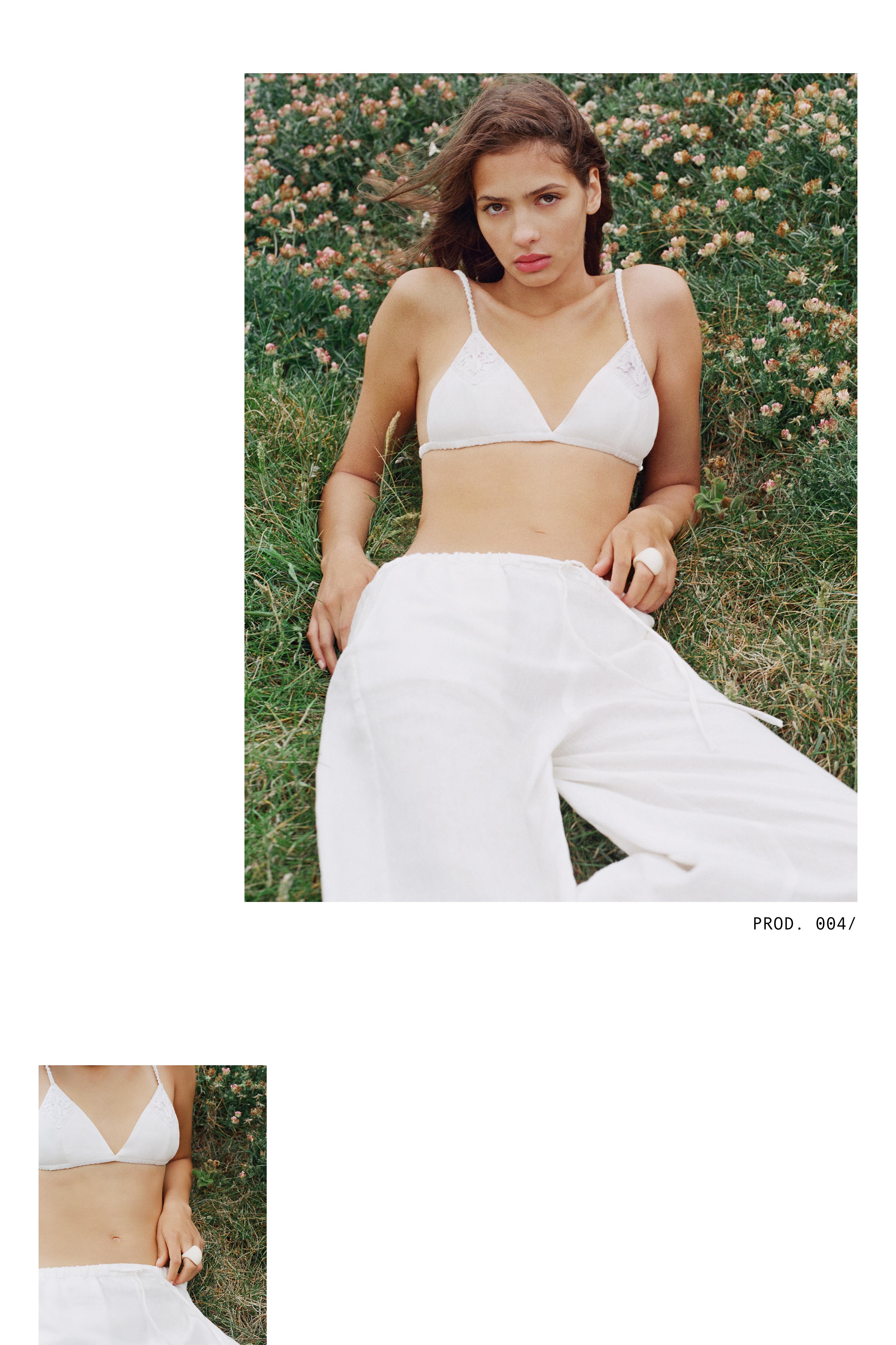 100% linen bralette top Encaixe de Camariñas x Pull&Bear — Off white