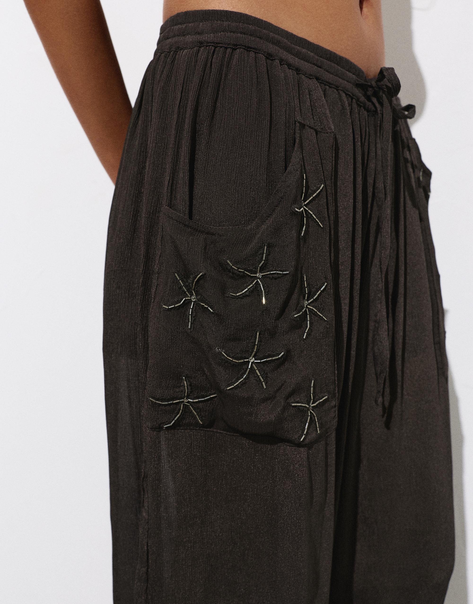 Beaded sarouel trousers — Brown