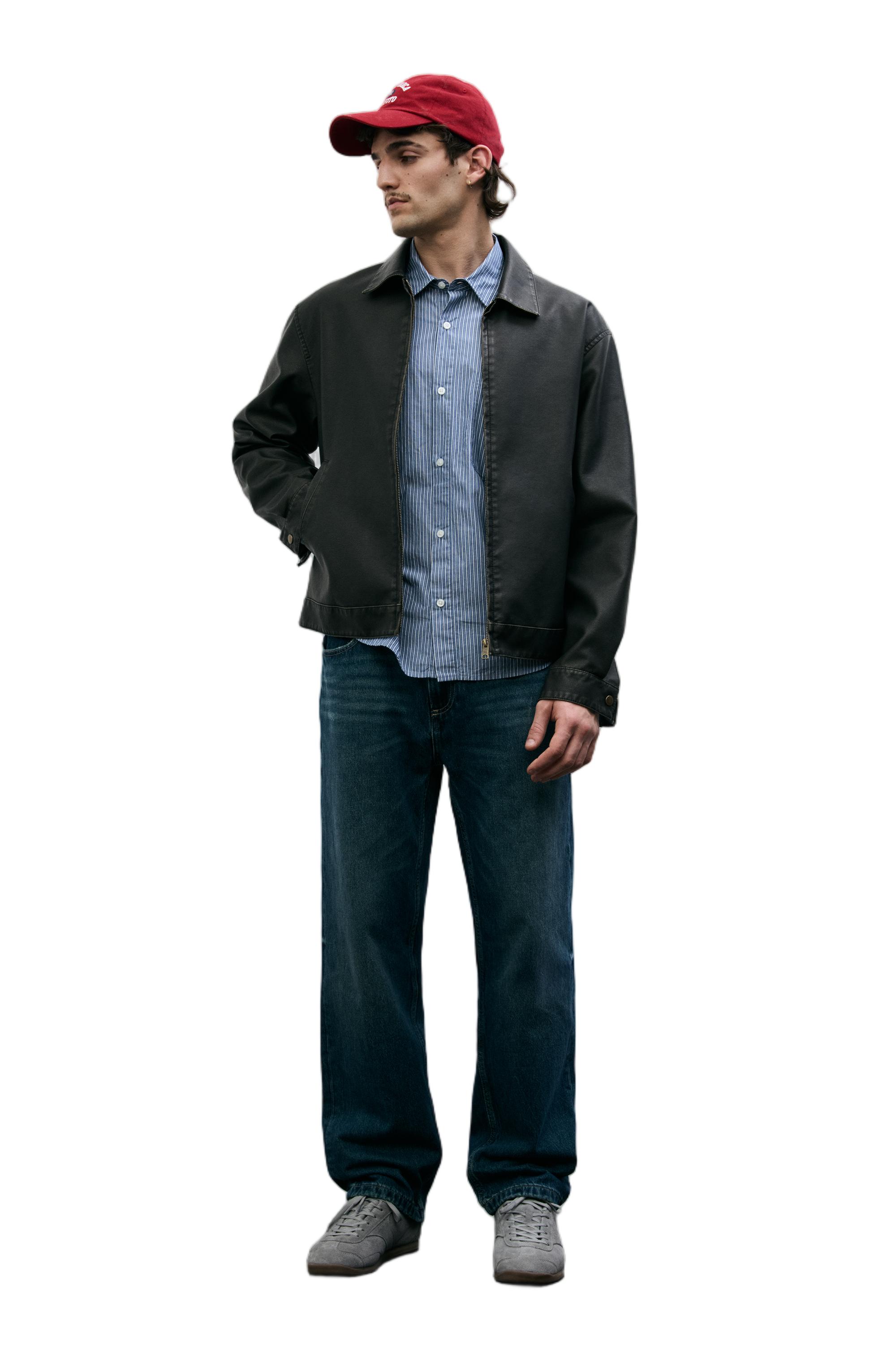 Washed faux leather jacket — Dark grey