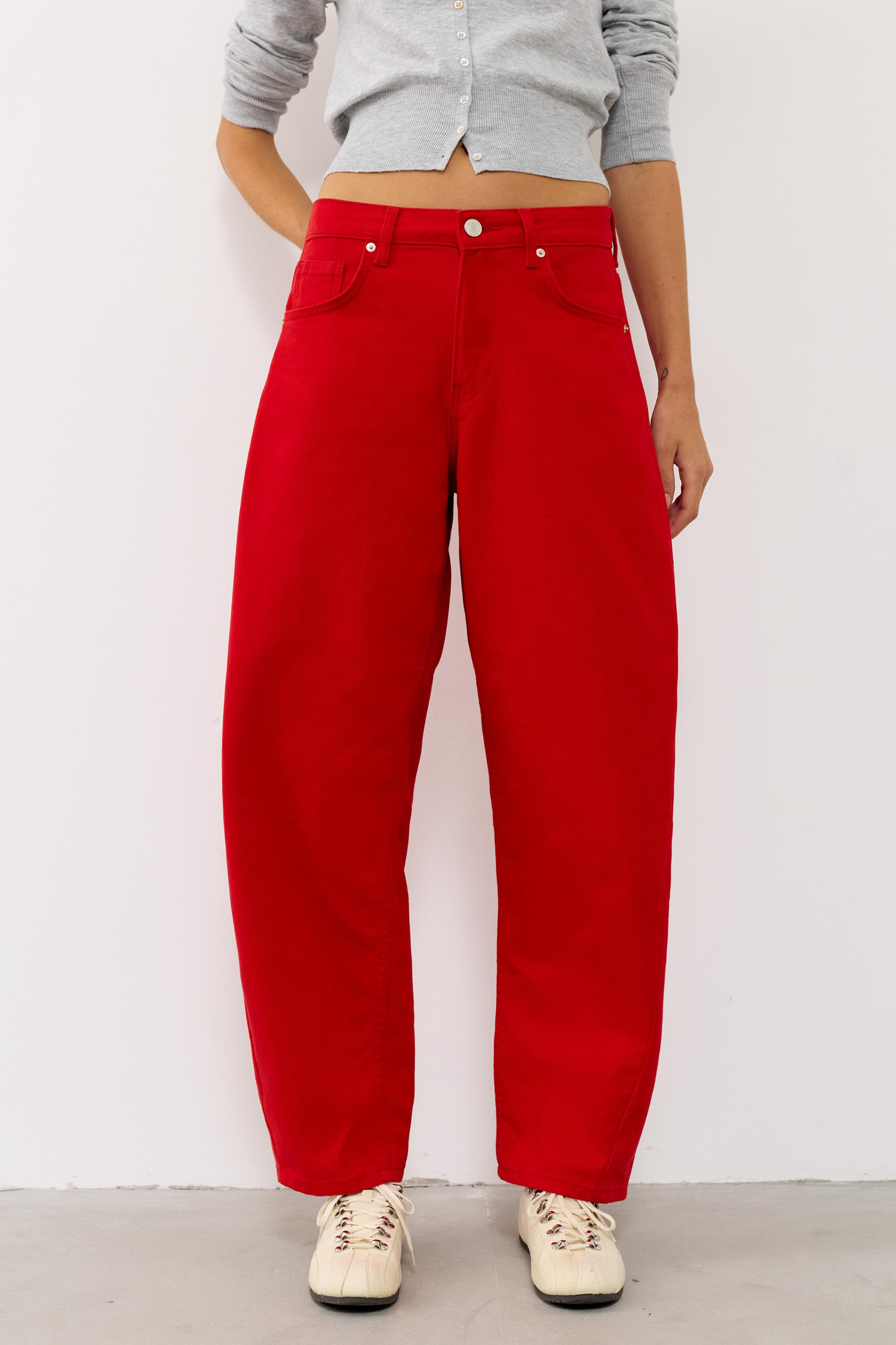 Low-rise barrel jeans — Red