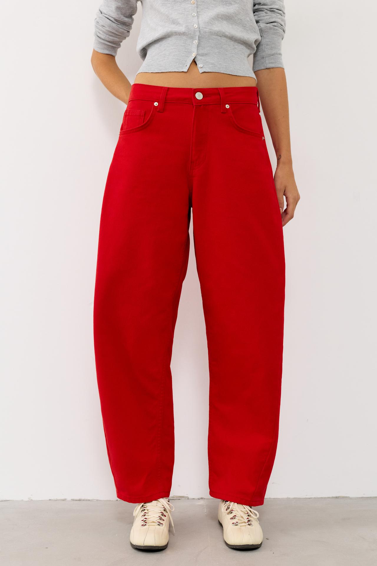 Low-rise barrel jeans — Red