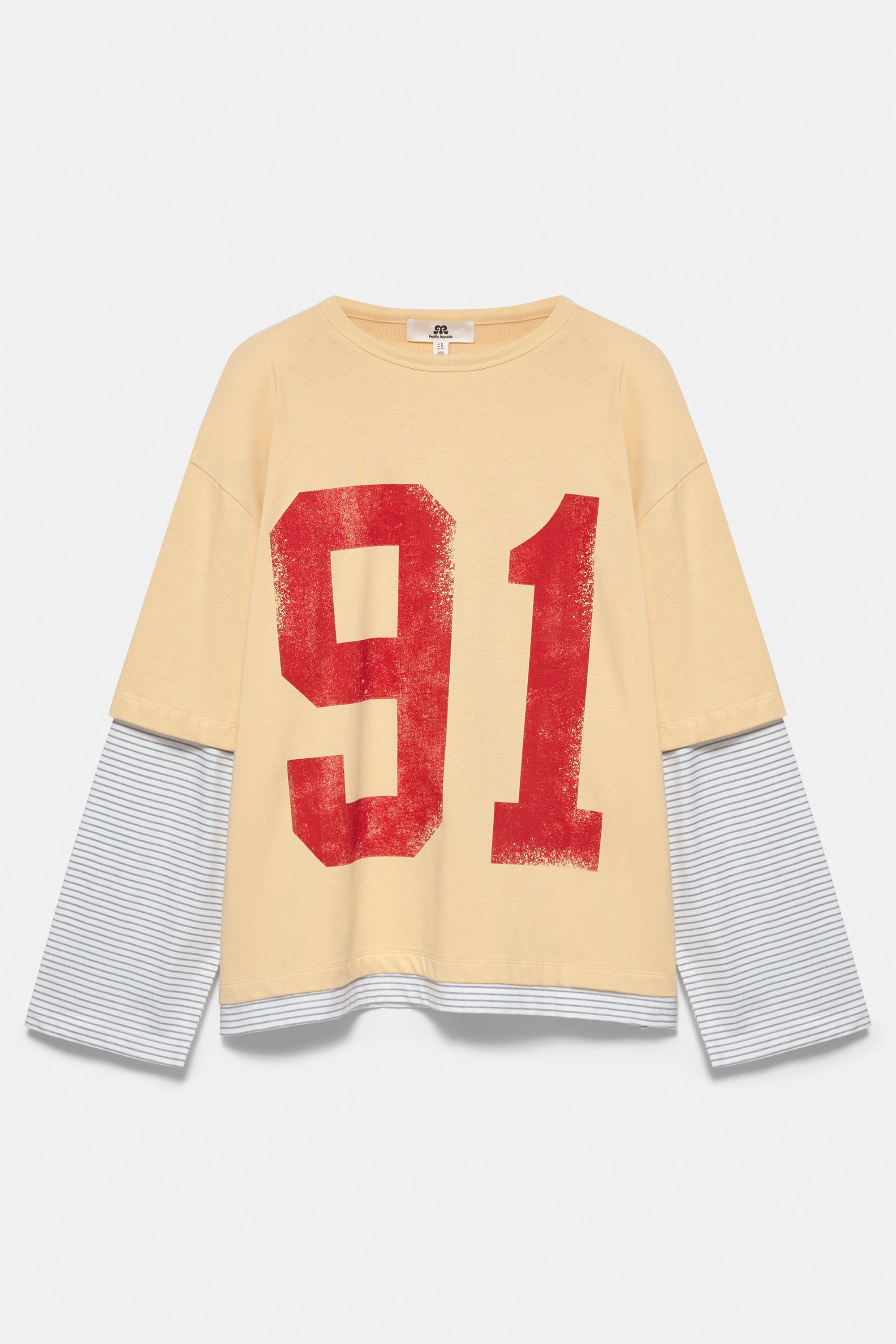 91 graphic double-layer T-shirt — Egg yolk yellow