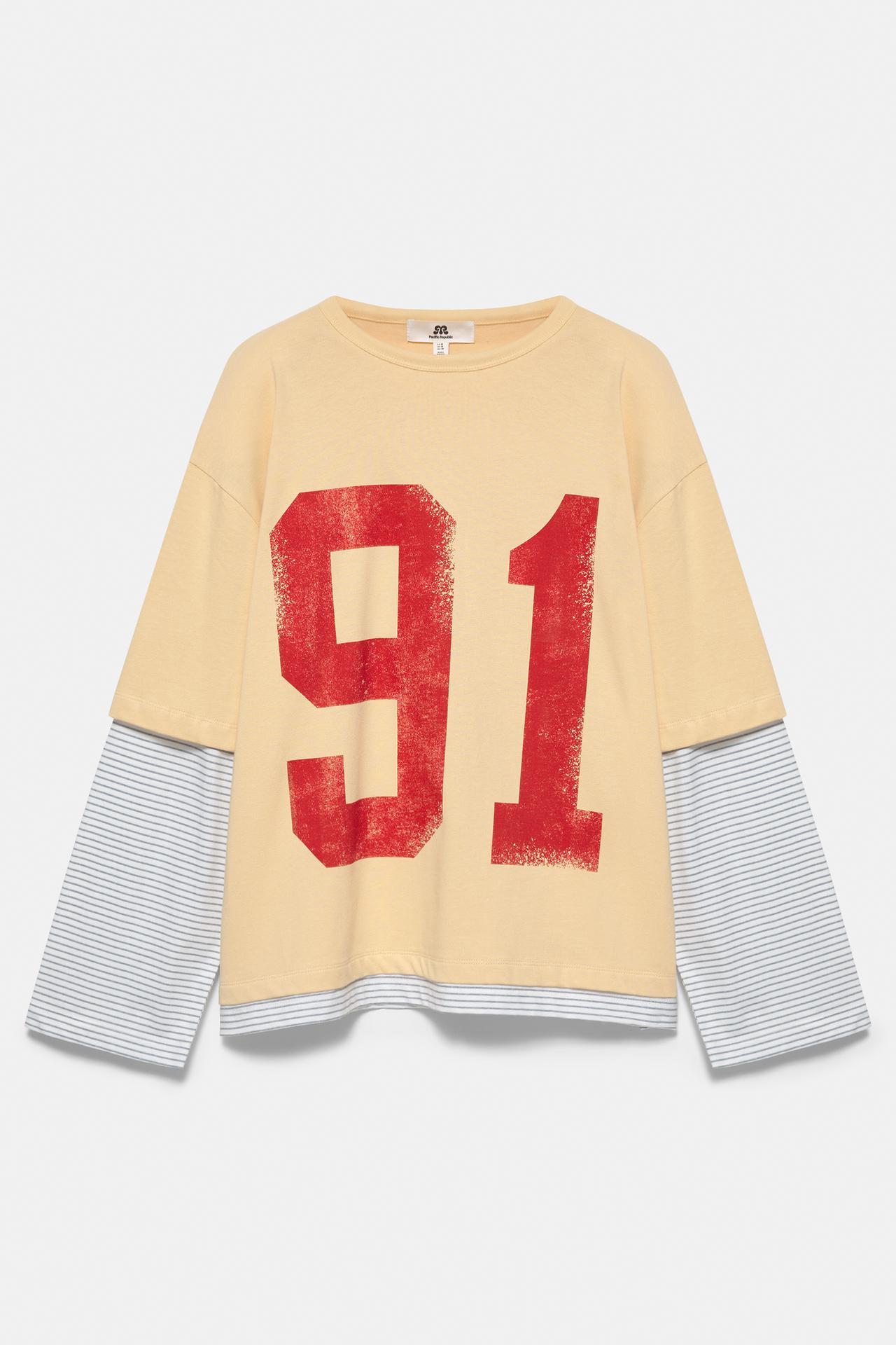 91 graphic double-layer T-shirt — Egg yolk yellow