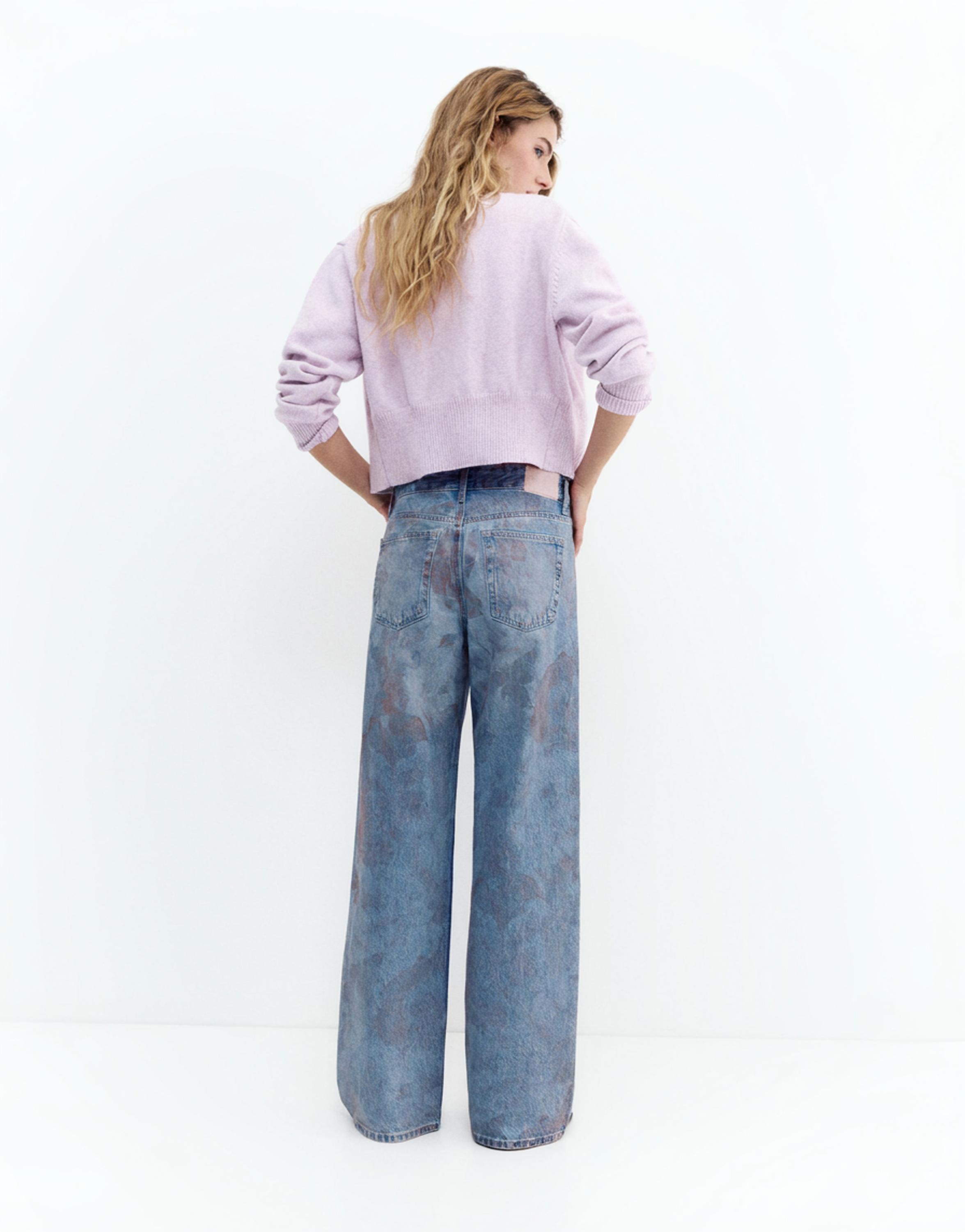 Floral baggy jeans — Medium blue