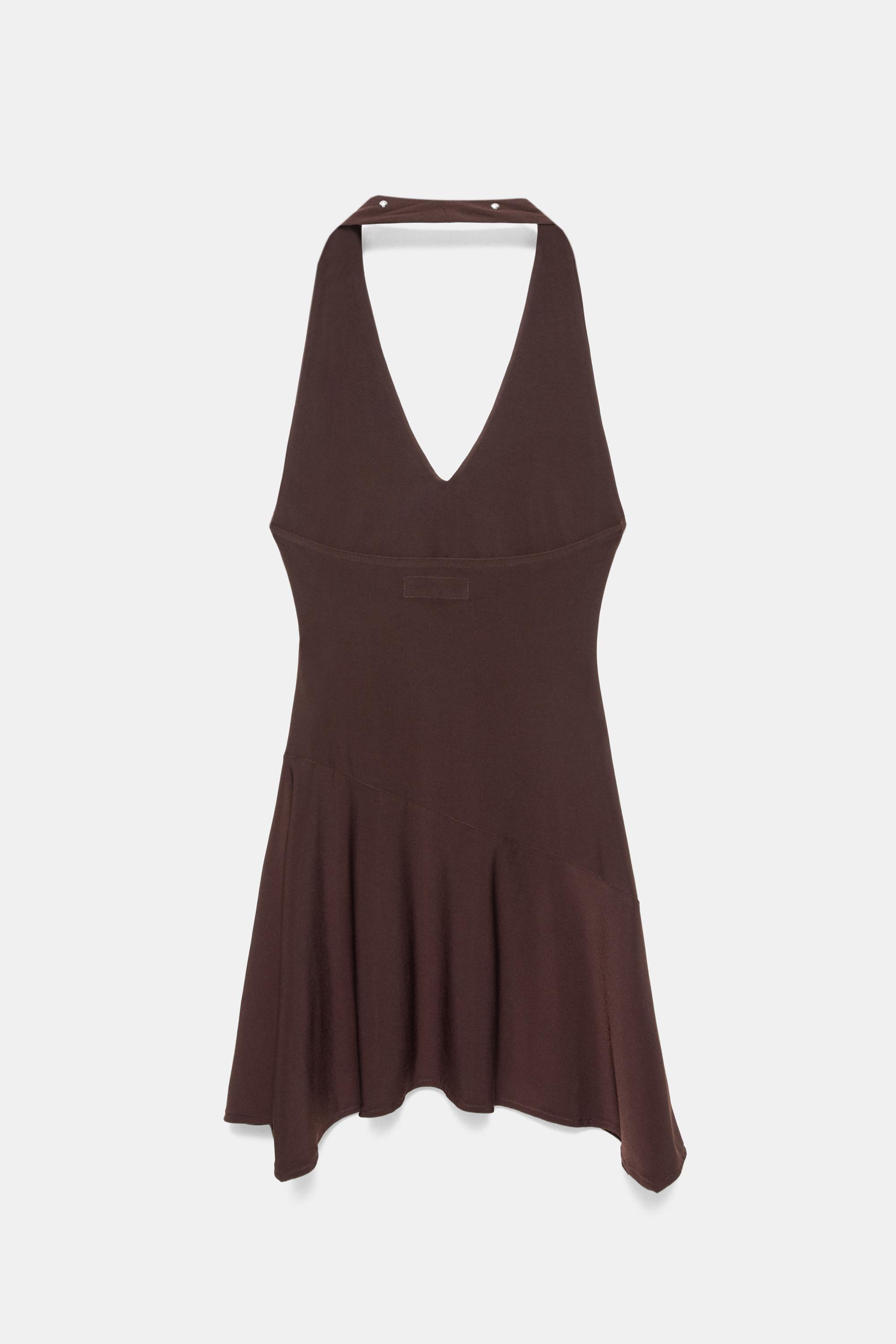 Short studded halter dress — Brown