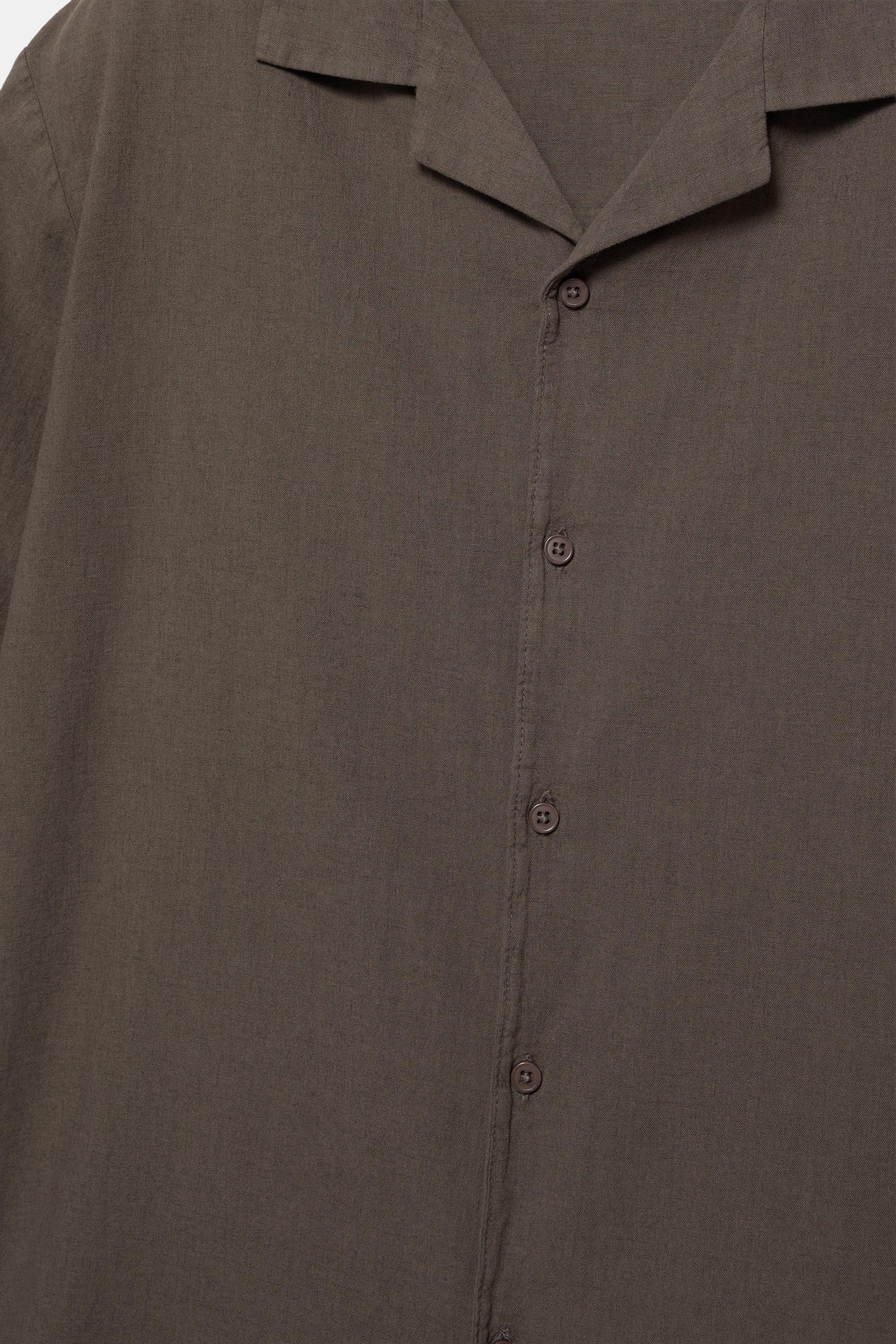 Short sleeve linen blend shirt — Chocolate