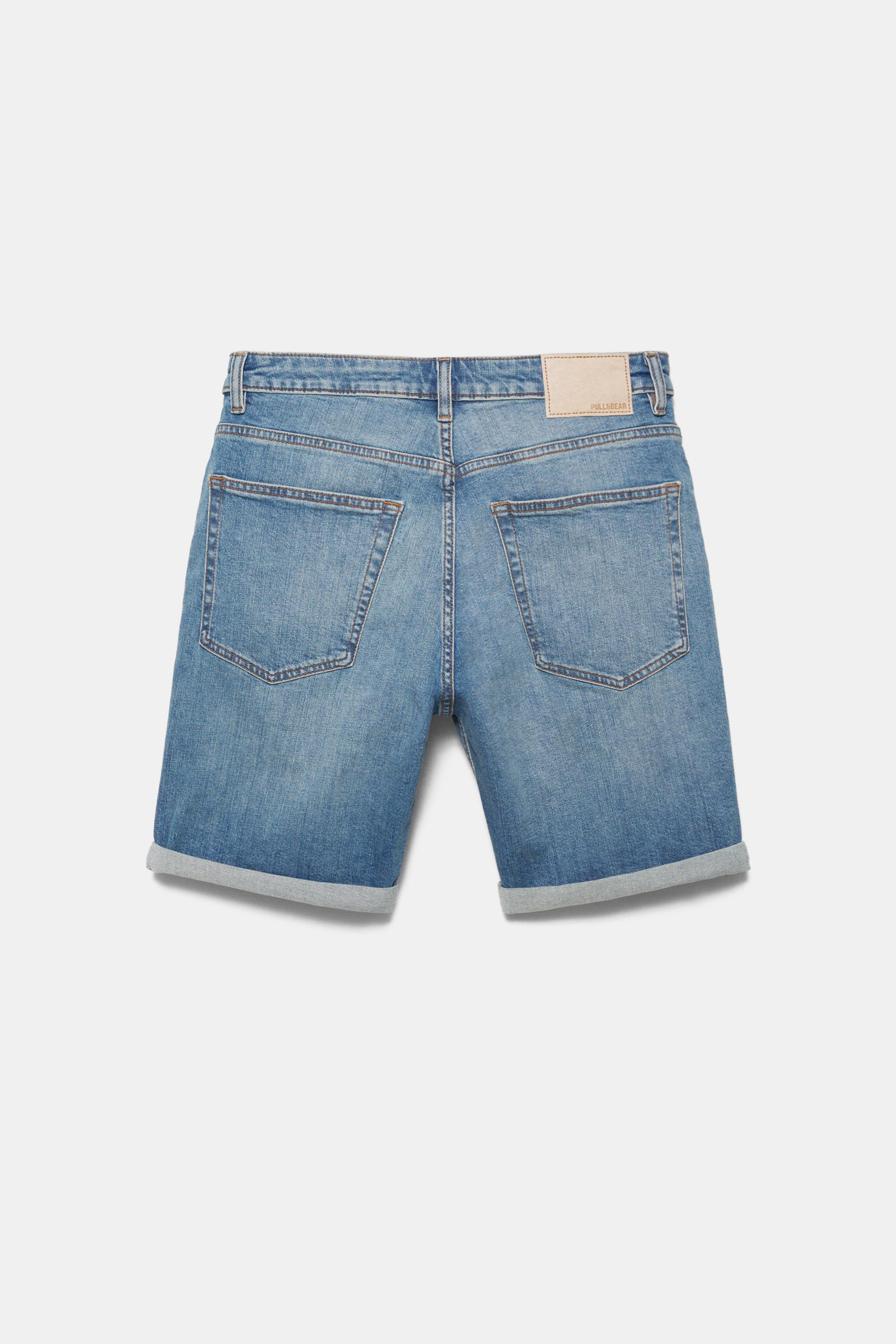Basic slim-fit denim Bermuda shorts — Medium blue