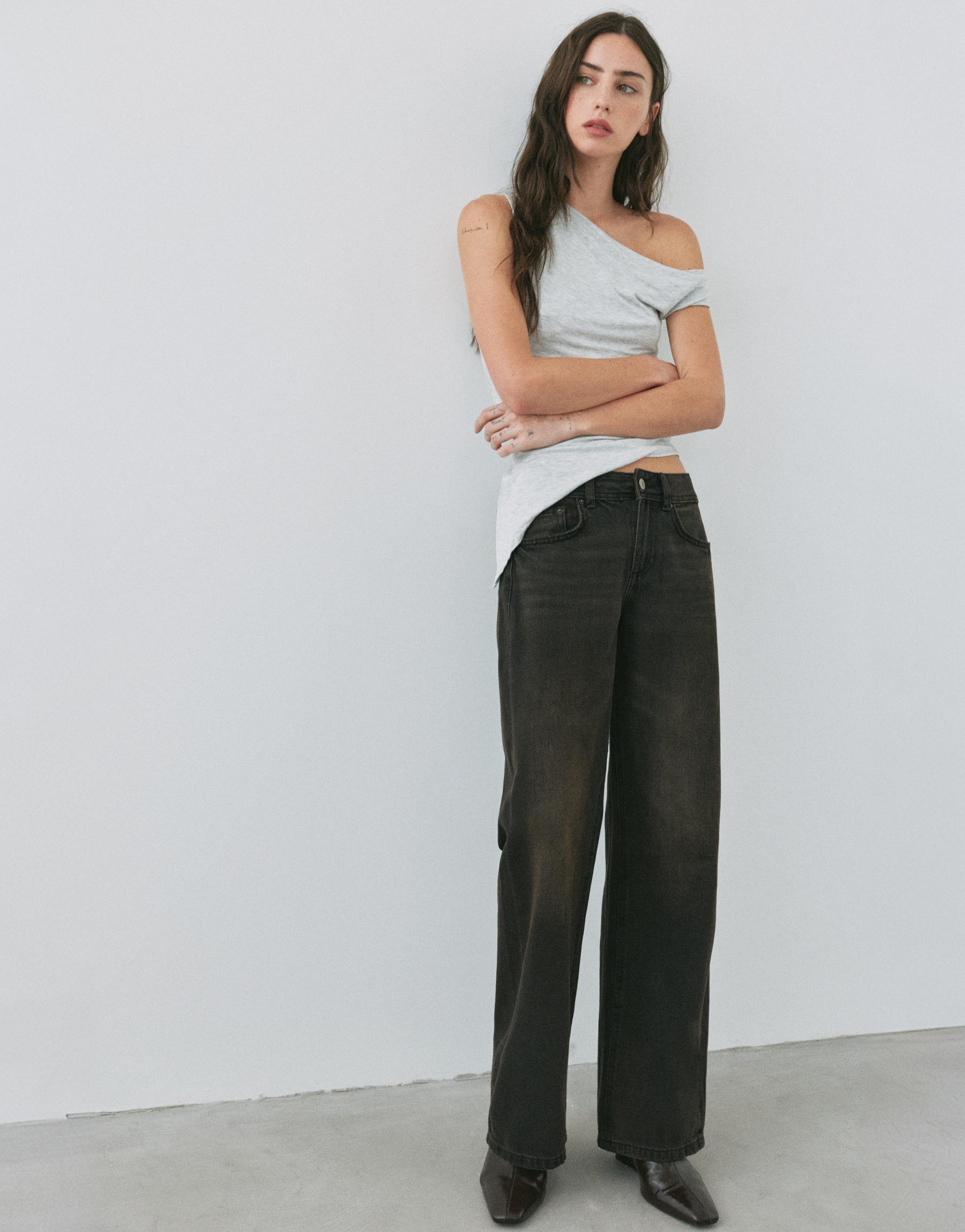 Low-rise straight-leg jeans — Dark brown