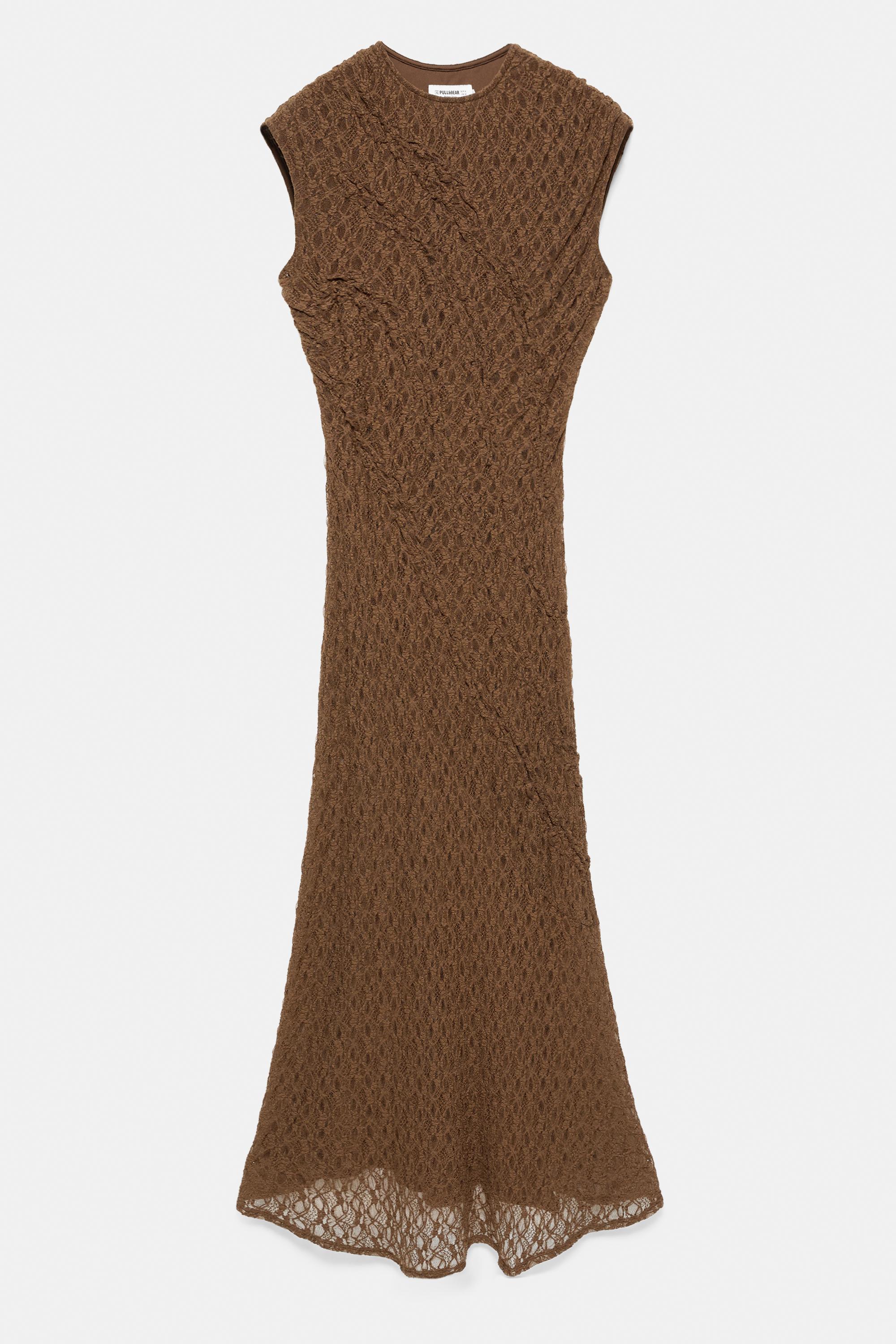 Fitted lace midi dress — Brown