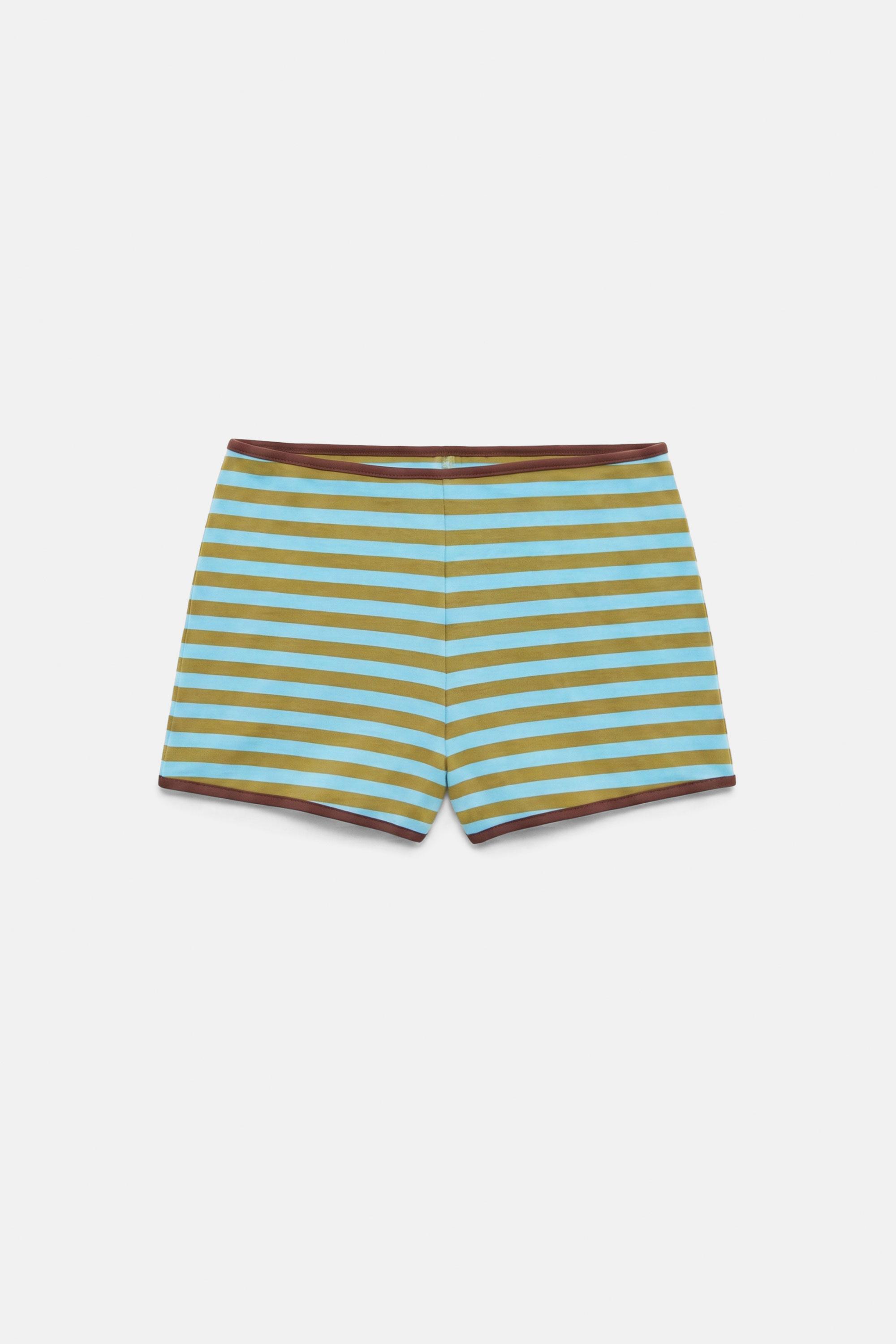Striped ribbed mini shorts — Bluish green