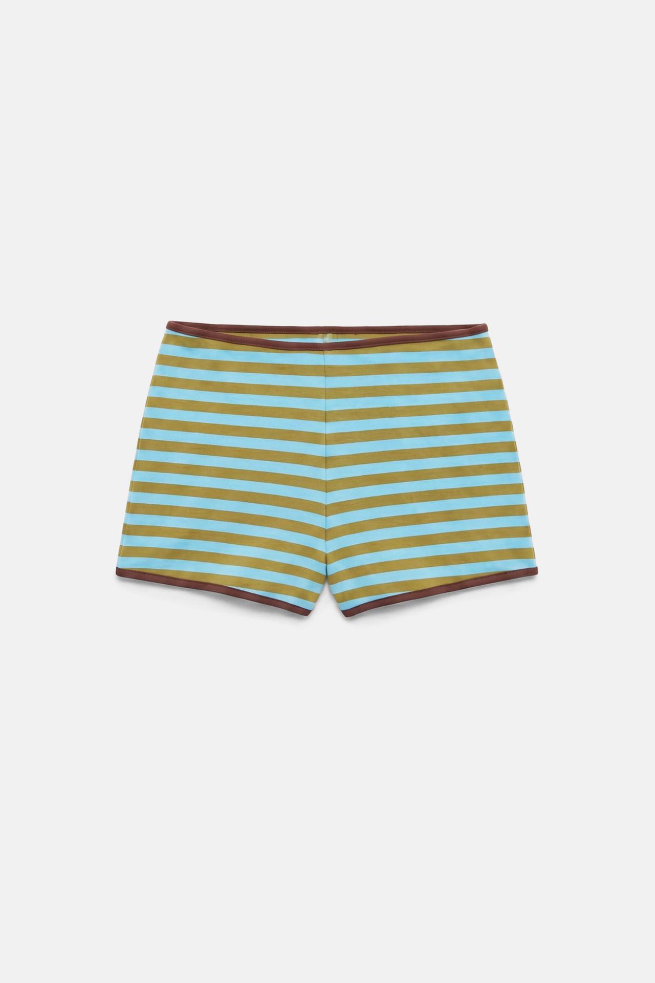 Striped ribbed mini shorts — Bluish green