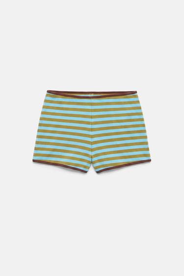 Striped ribbed mini shorts — Bluish green 3