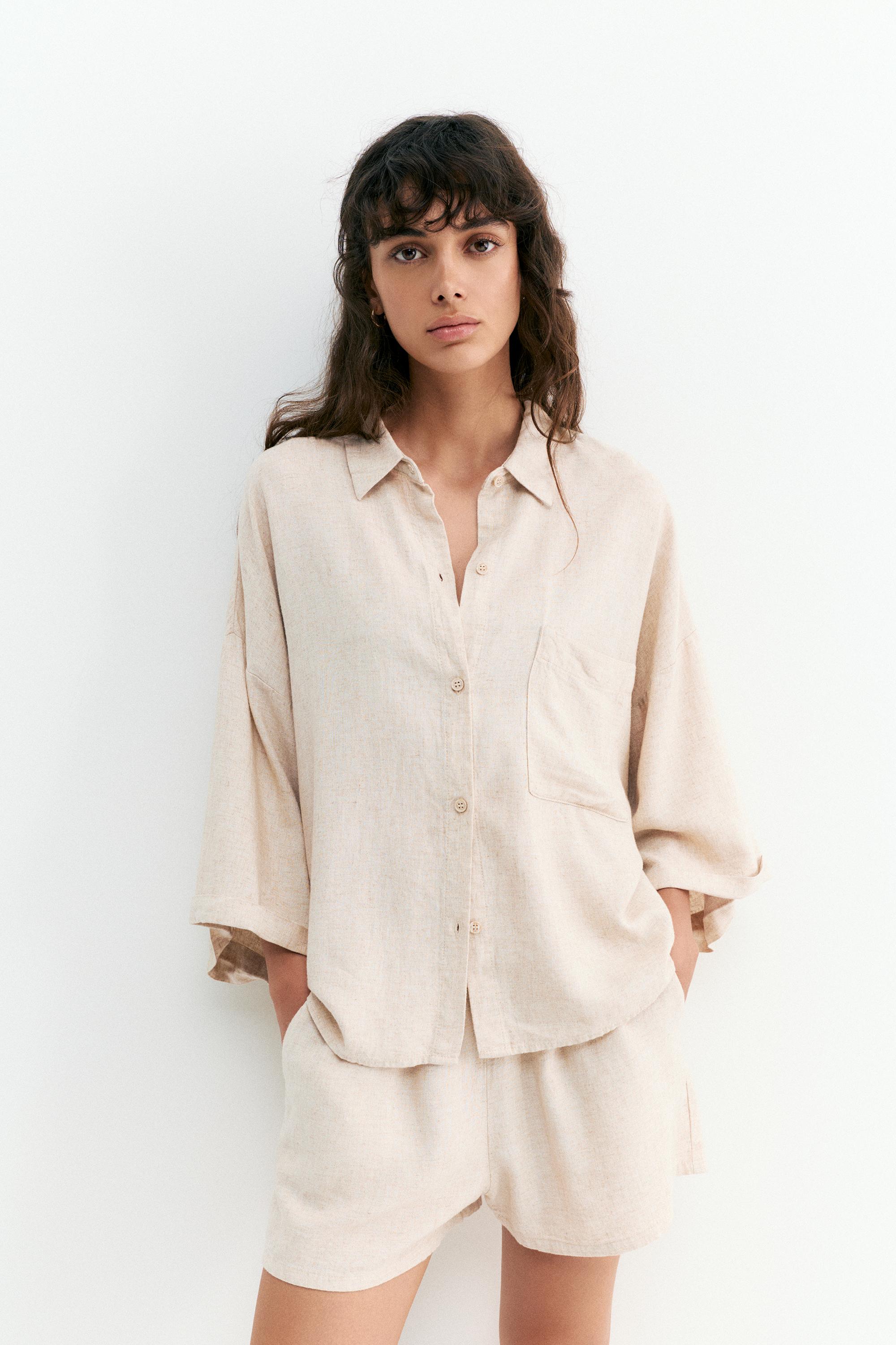 Linen blend shirt — Beige