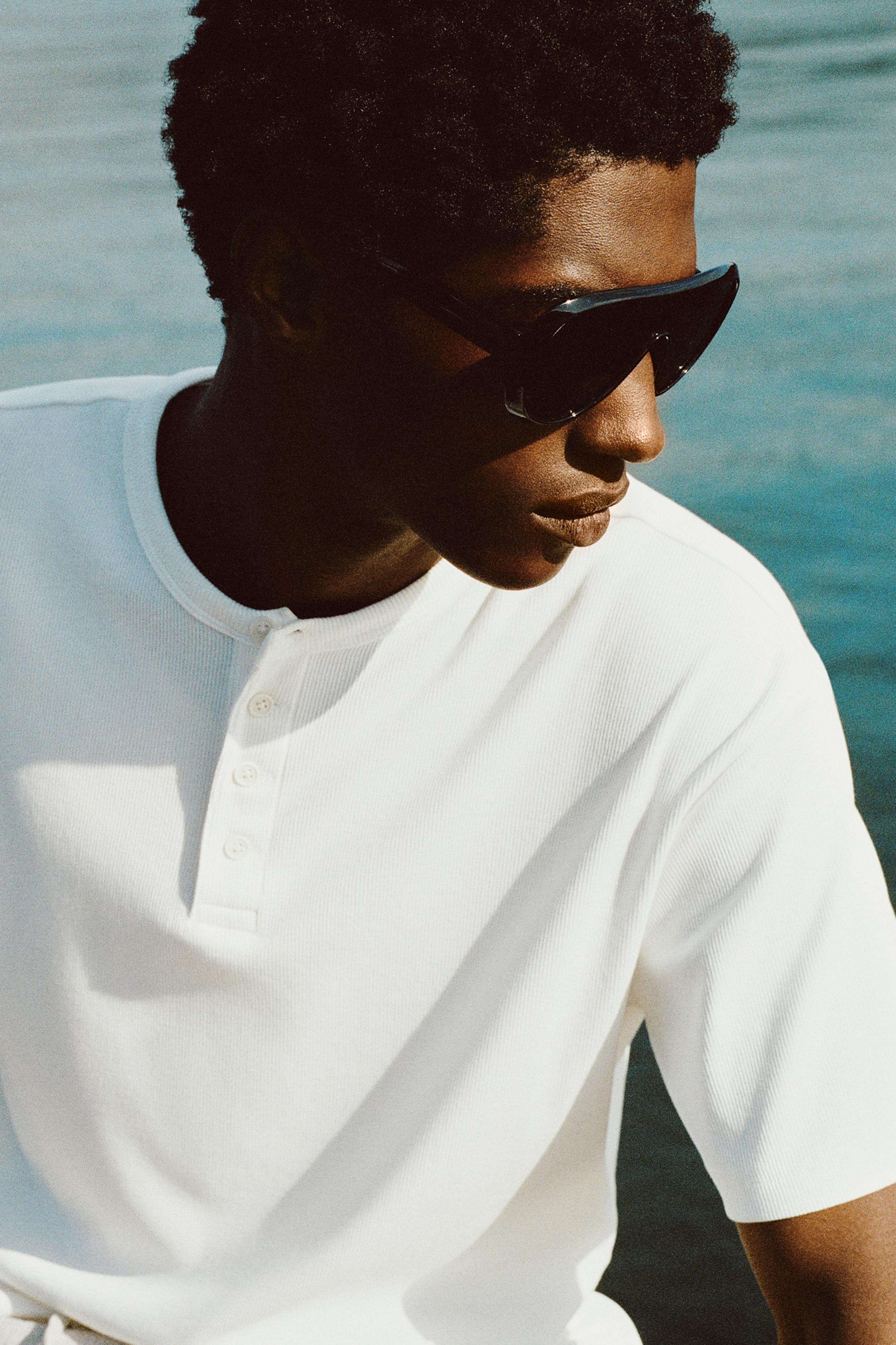 Slim-fit Henley T-shirt — White