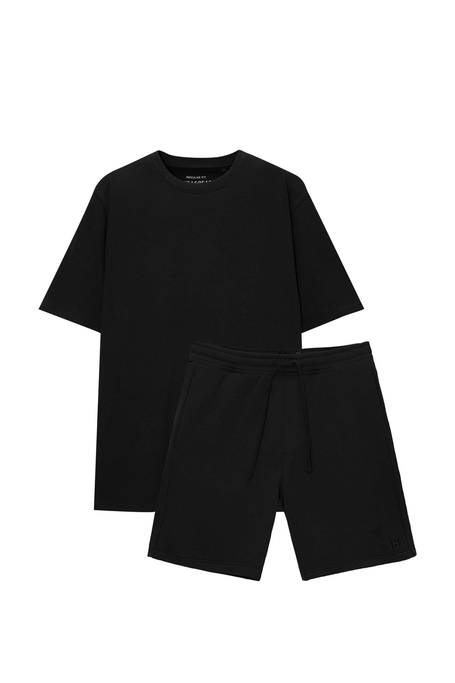 Pack of Bermuda jogger shorts and T-shirt — Black