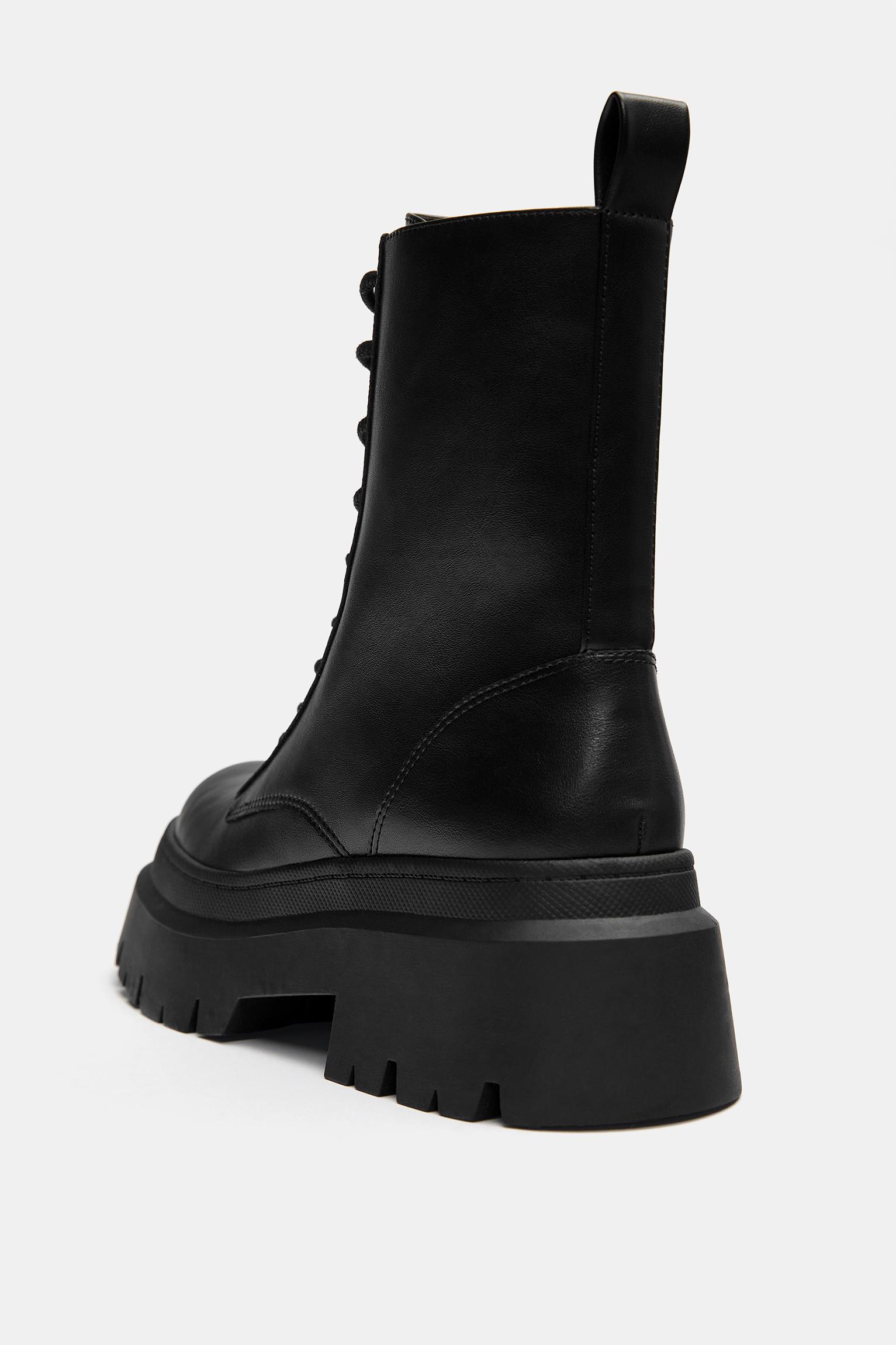 Chunky sole lace-up ankle boots — Black