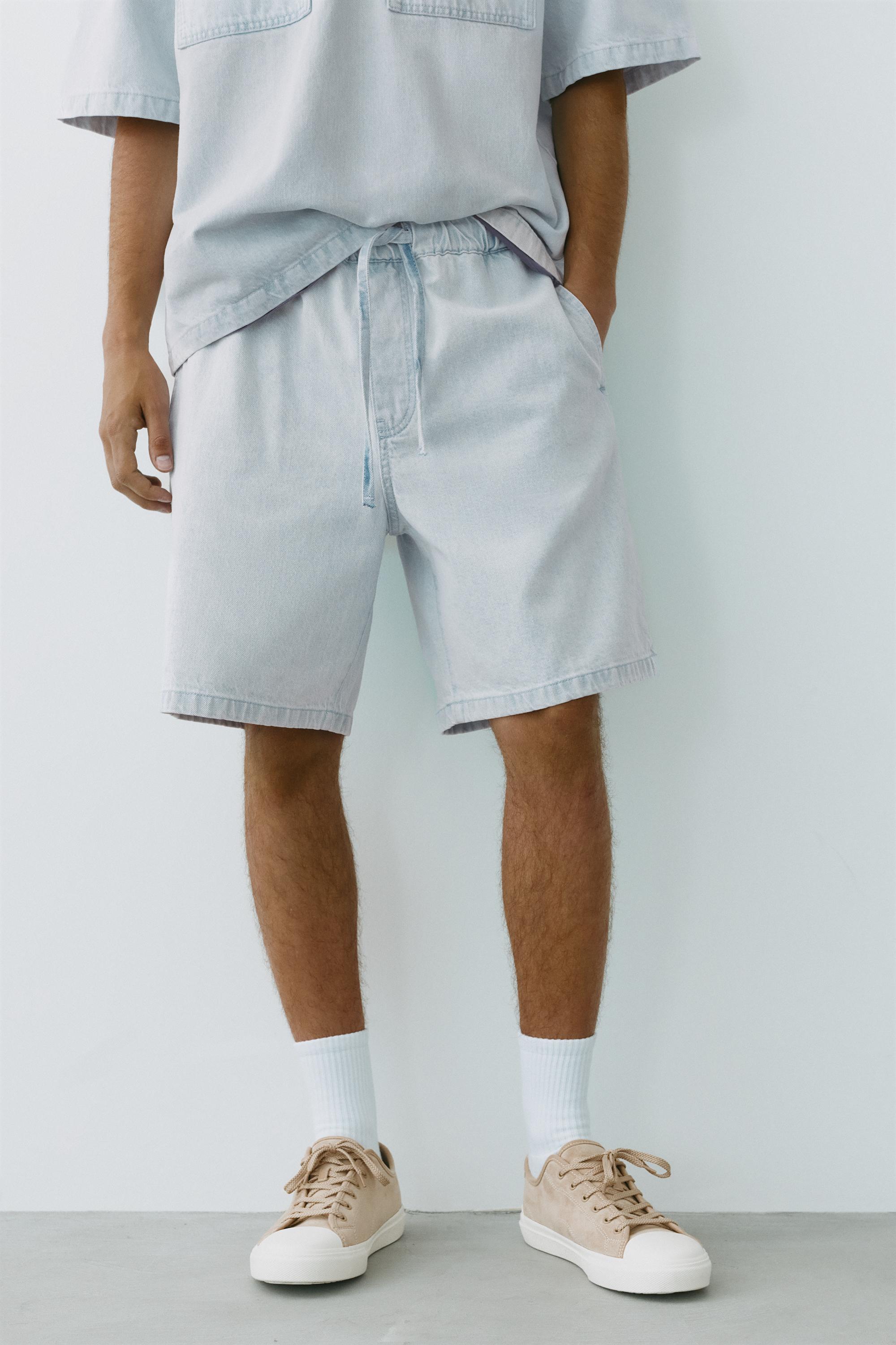 Relaxed denim Bermuda shorts — Sky blue