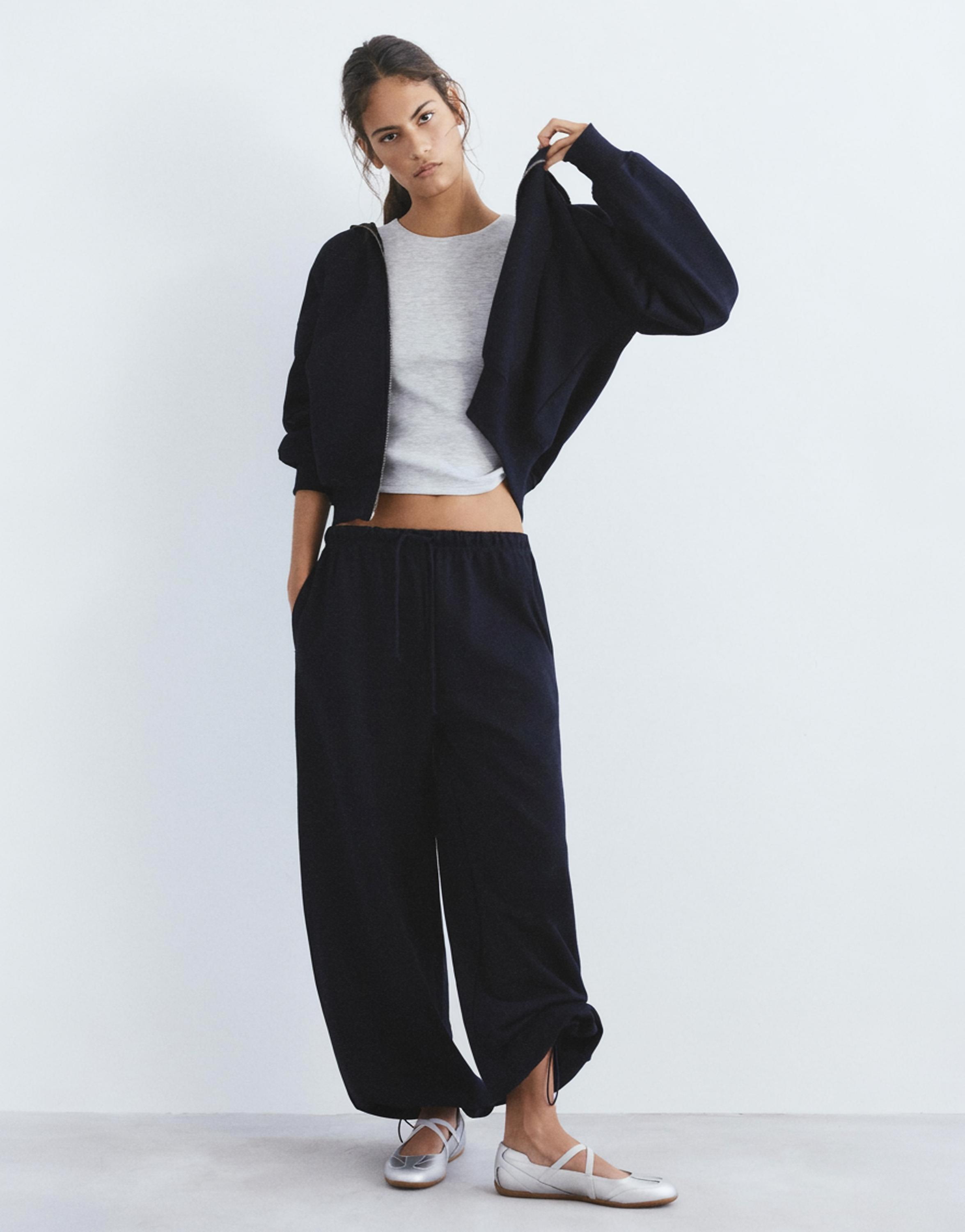 Wide-leg tracksuit bottoms with adjustable hem — Navy