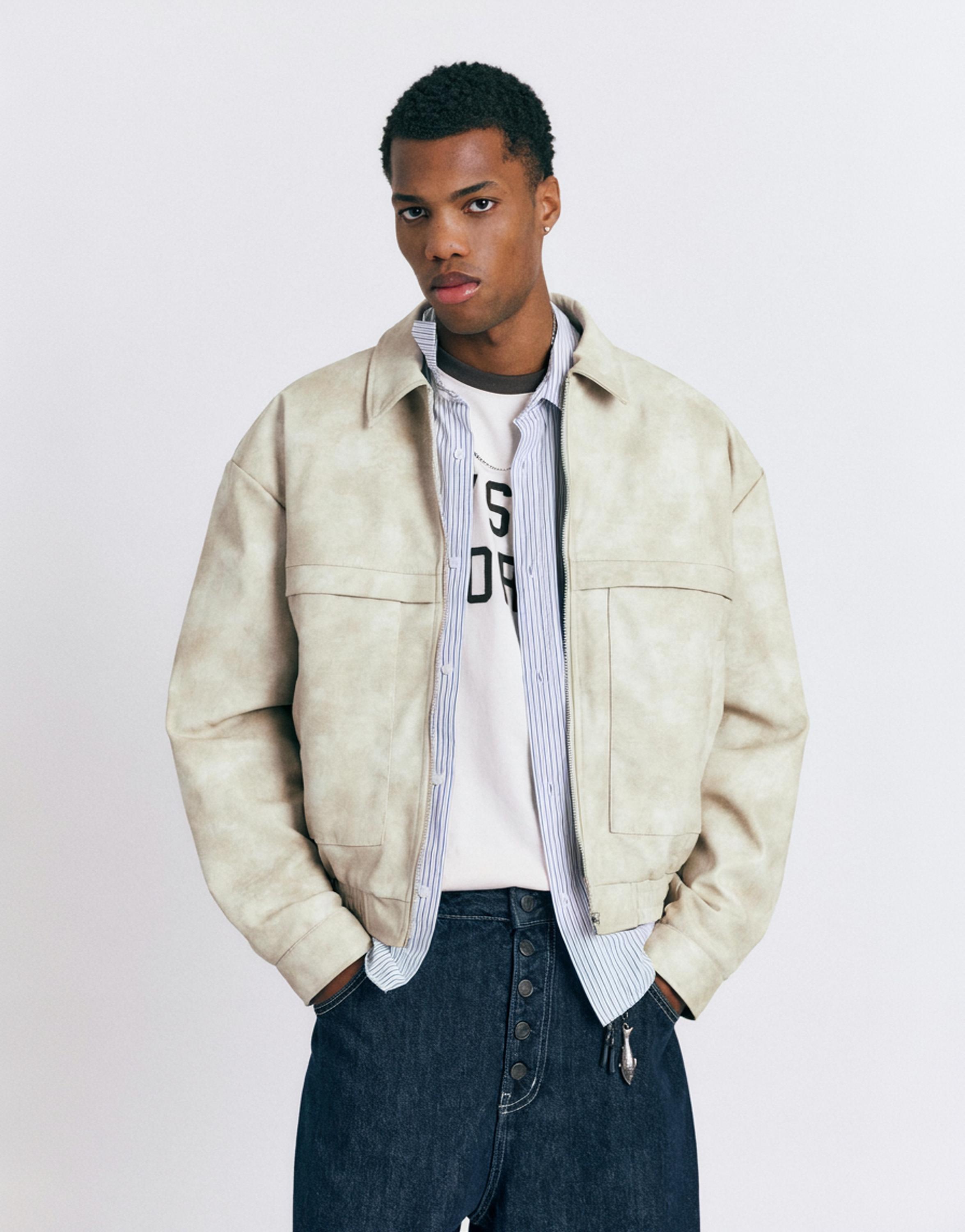 Faux leather jacket — Ecru