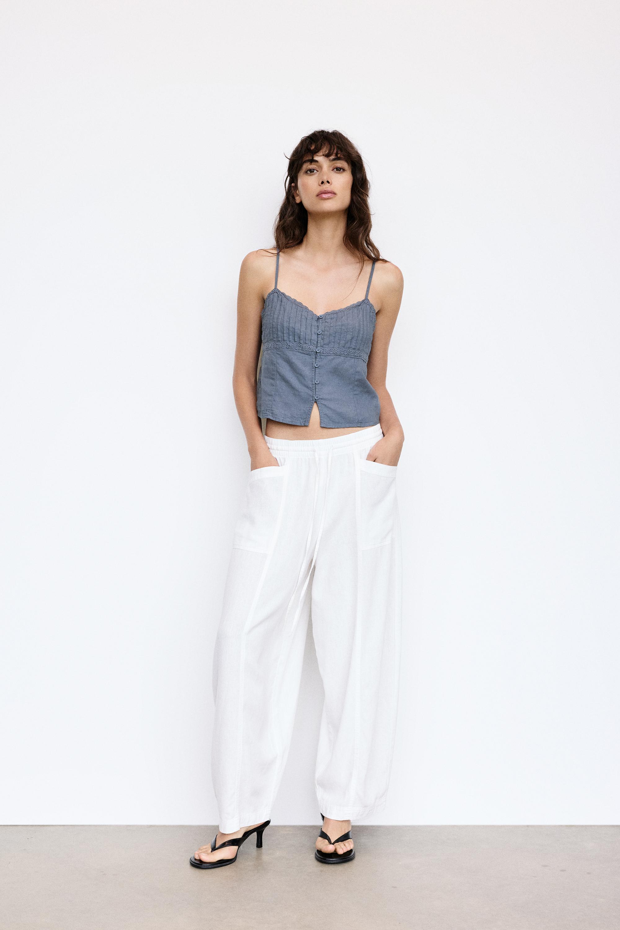 Linen blend camisole top — Blue