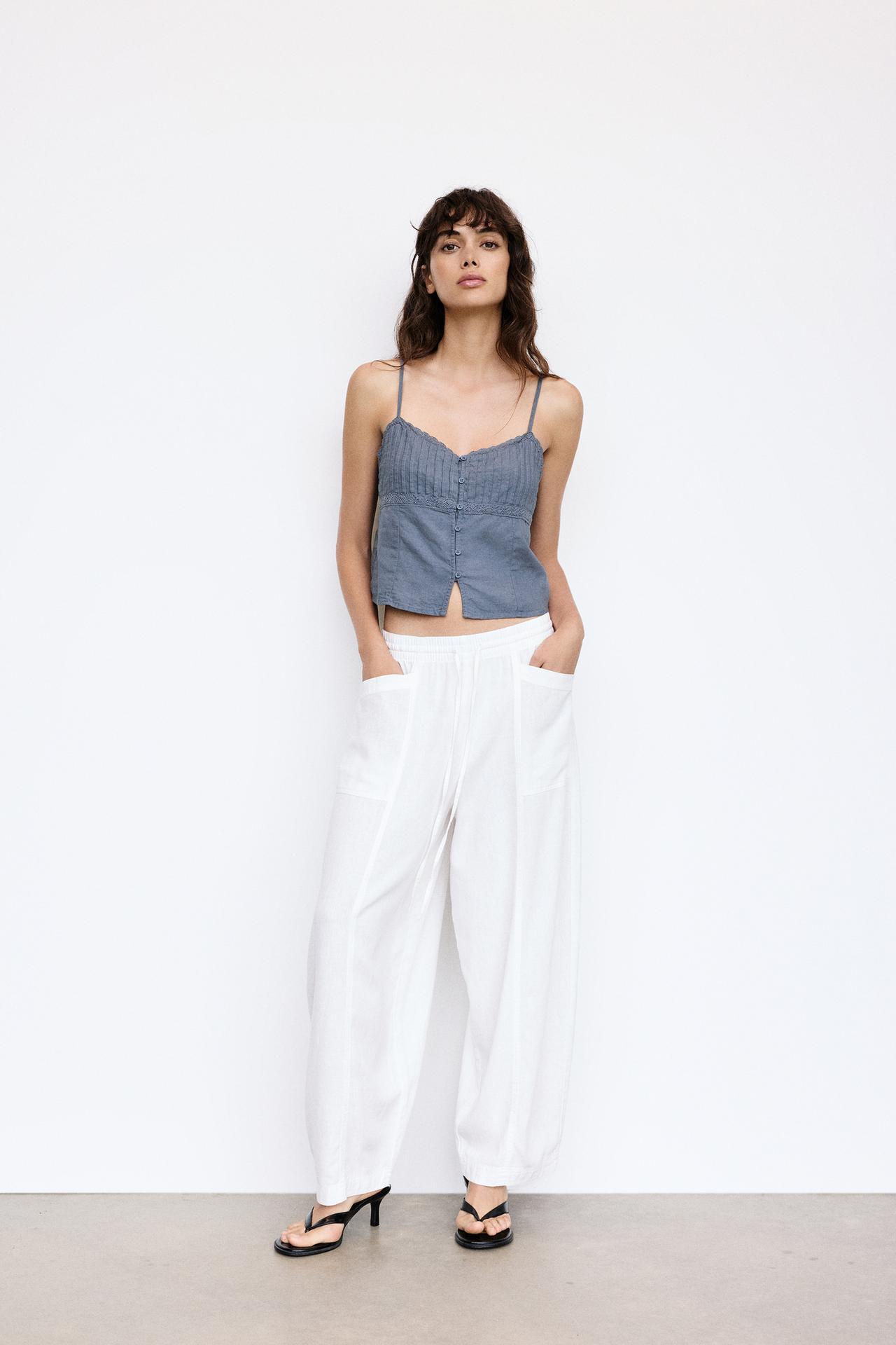 Linen blend camisole top — Blue