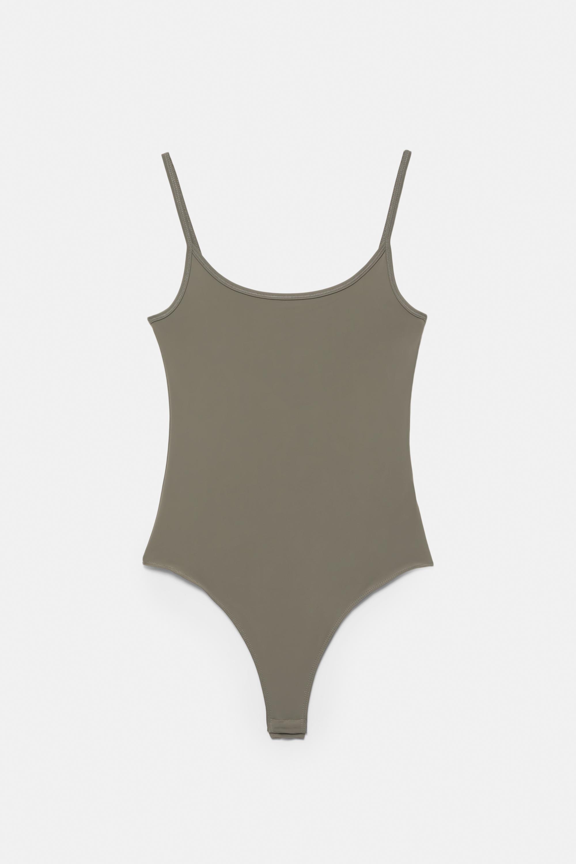 Polyamide bodysuit with thin straps — Green/Grey