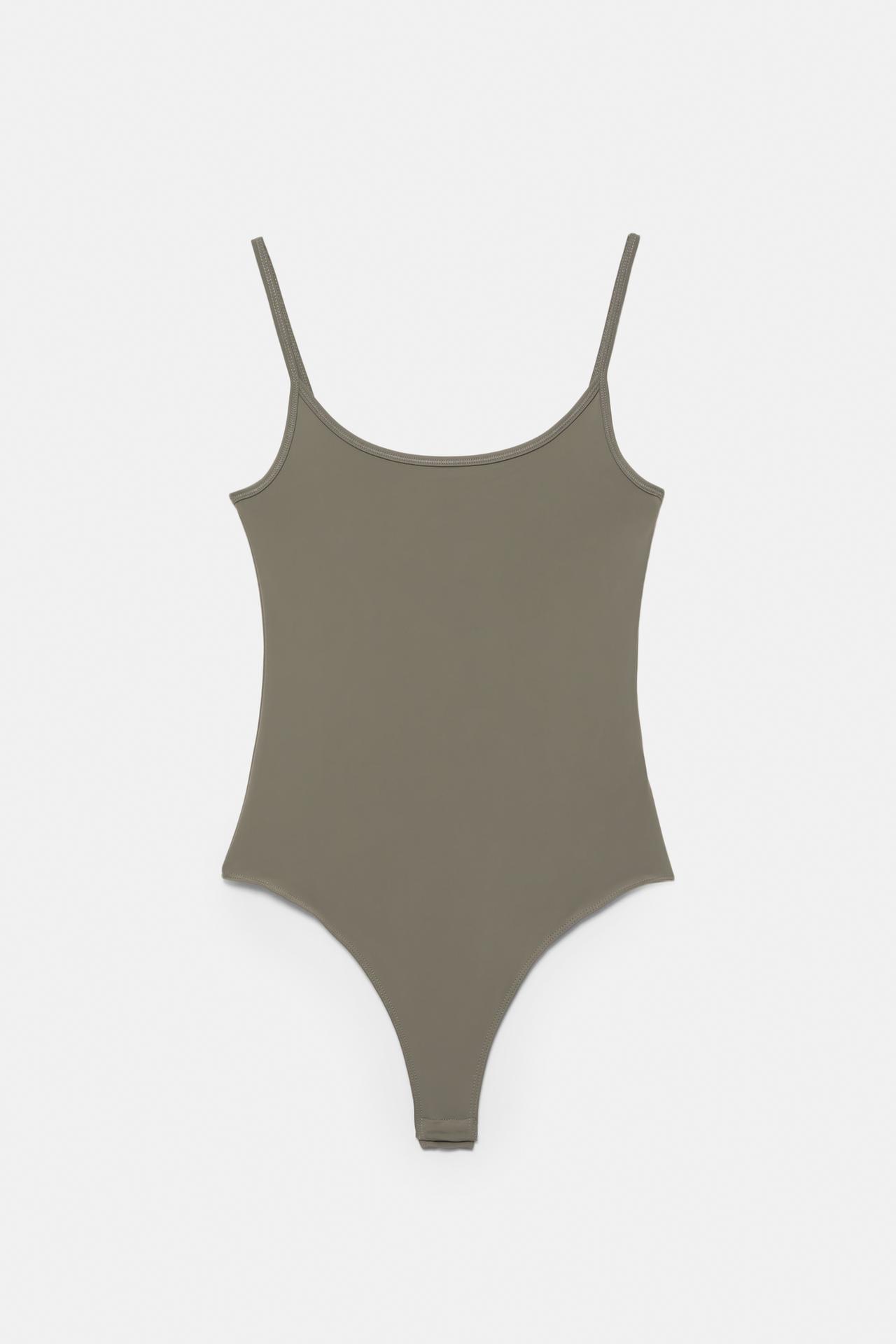 Polyamide bodysuit with thin straps — Green/Grey