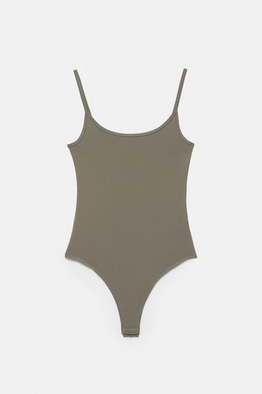 Polyamide bodysuit with thin straps — Green/Grey 6