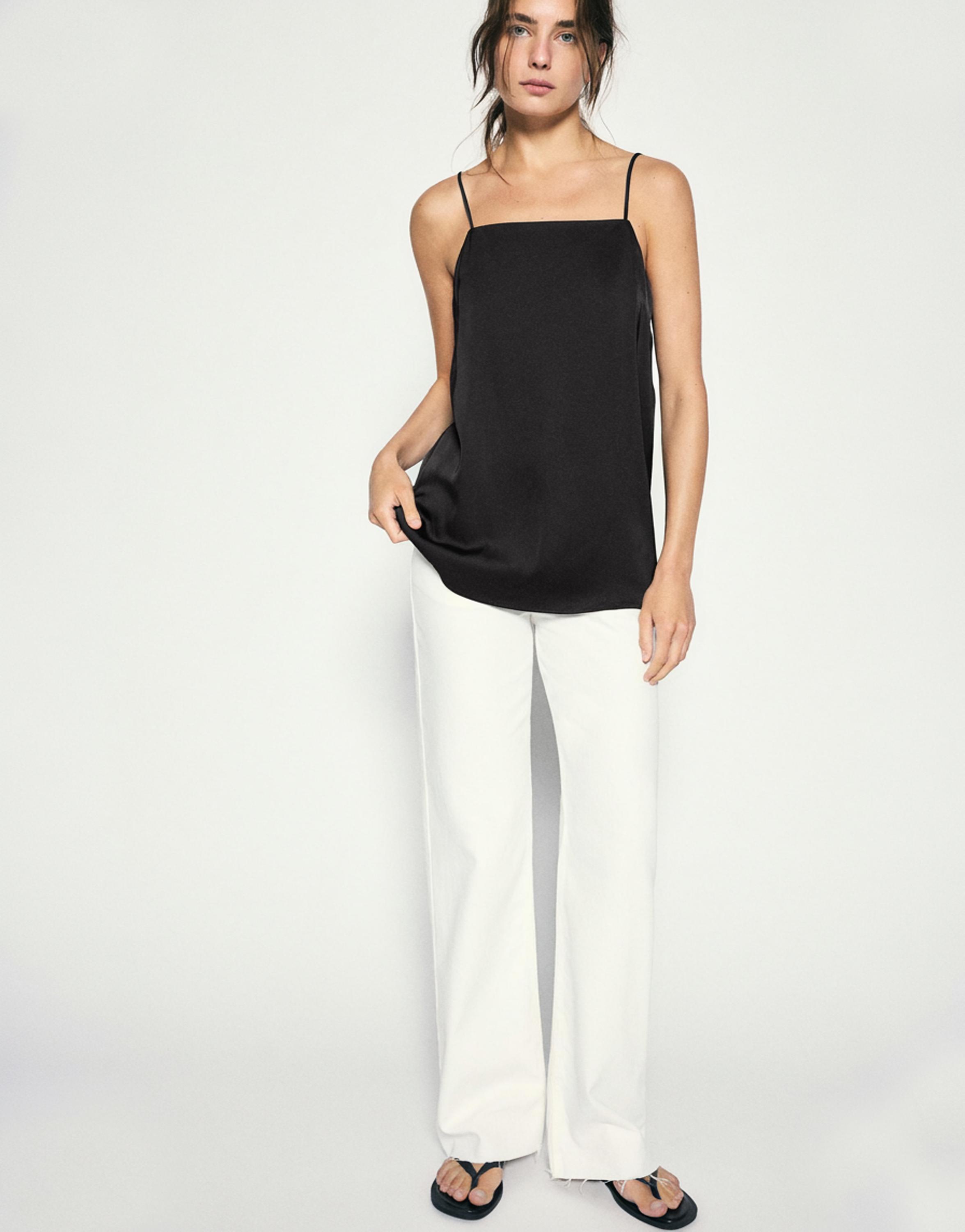 Satin cami top — Black