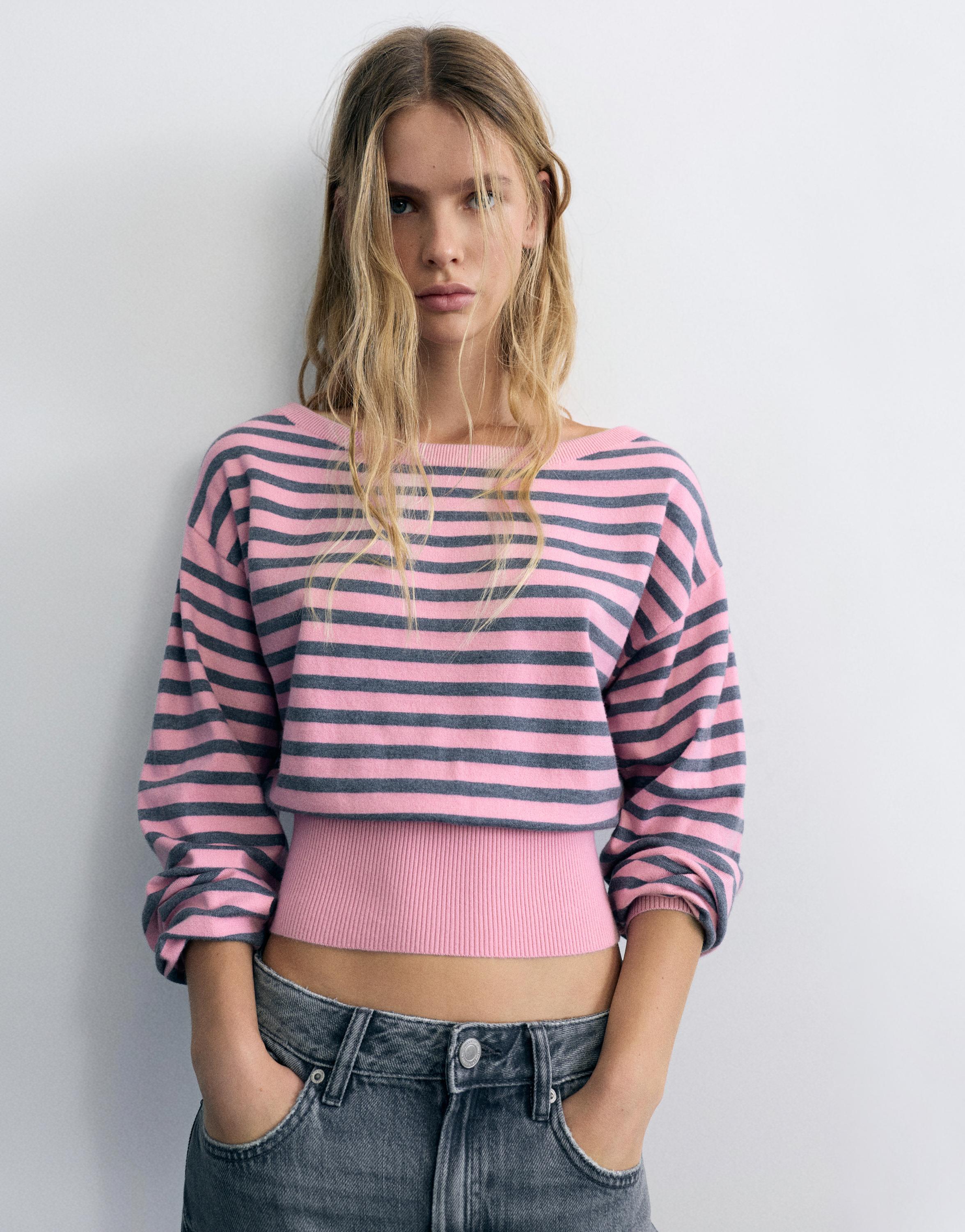 Asymmetric neck jumper — Pink