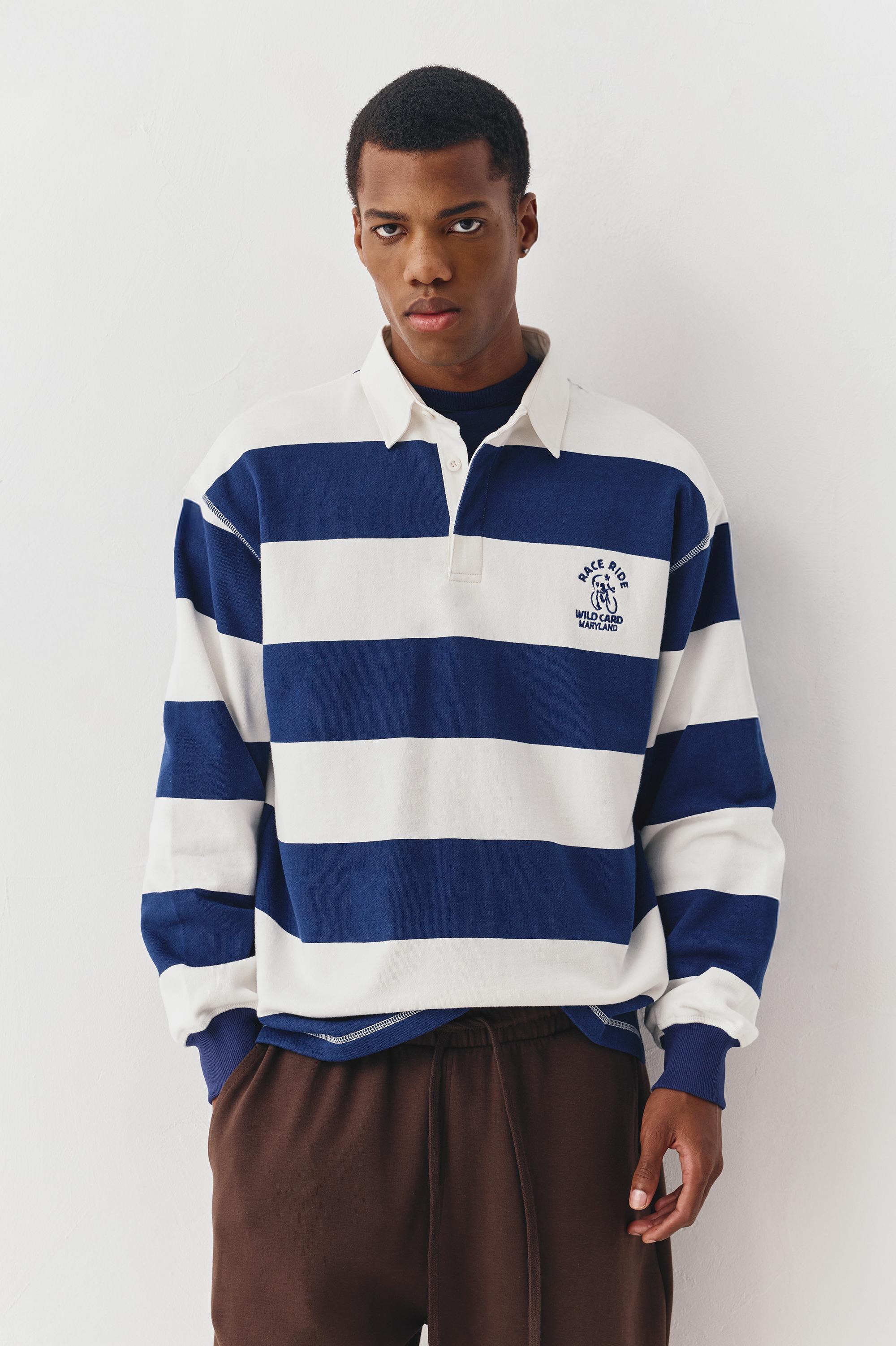 Bisikletçi nakışlı çizgili polo tişört - Görsel 7