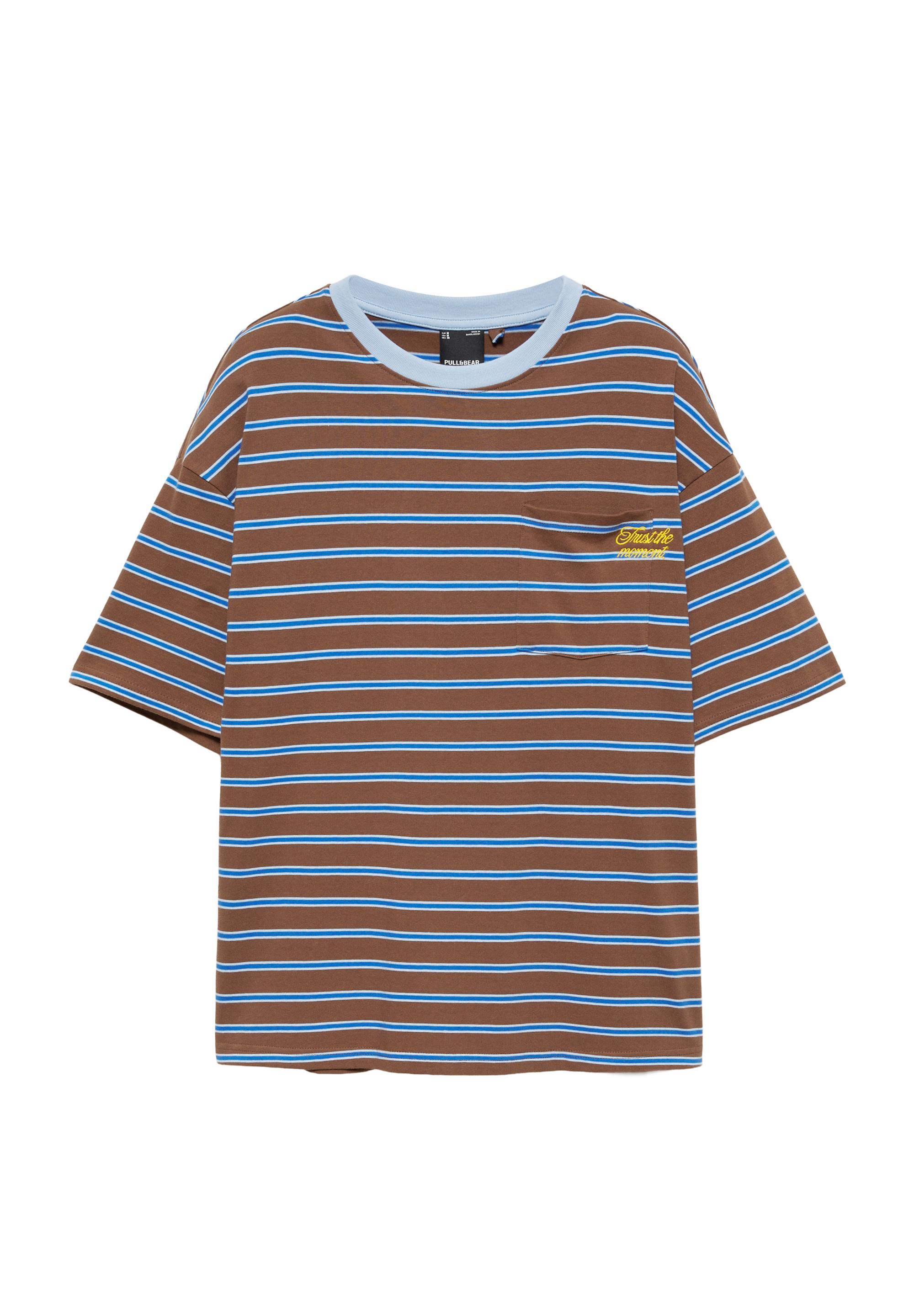 Striped T-shirt with text — Brown