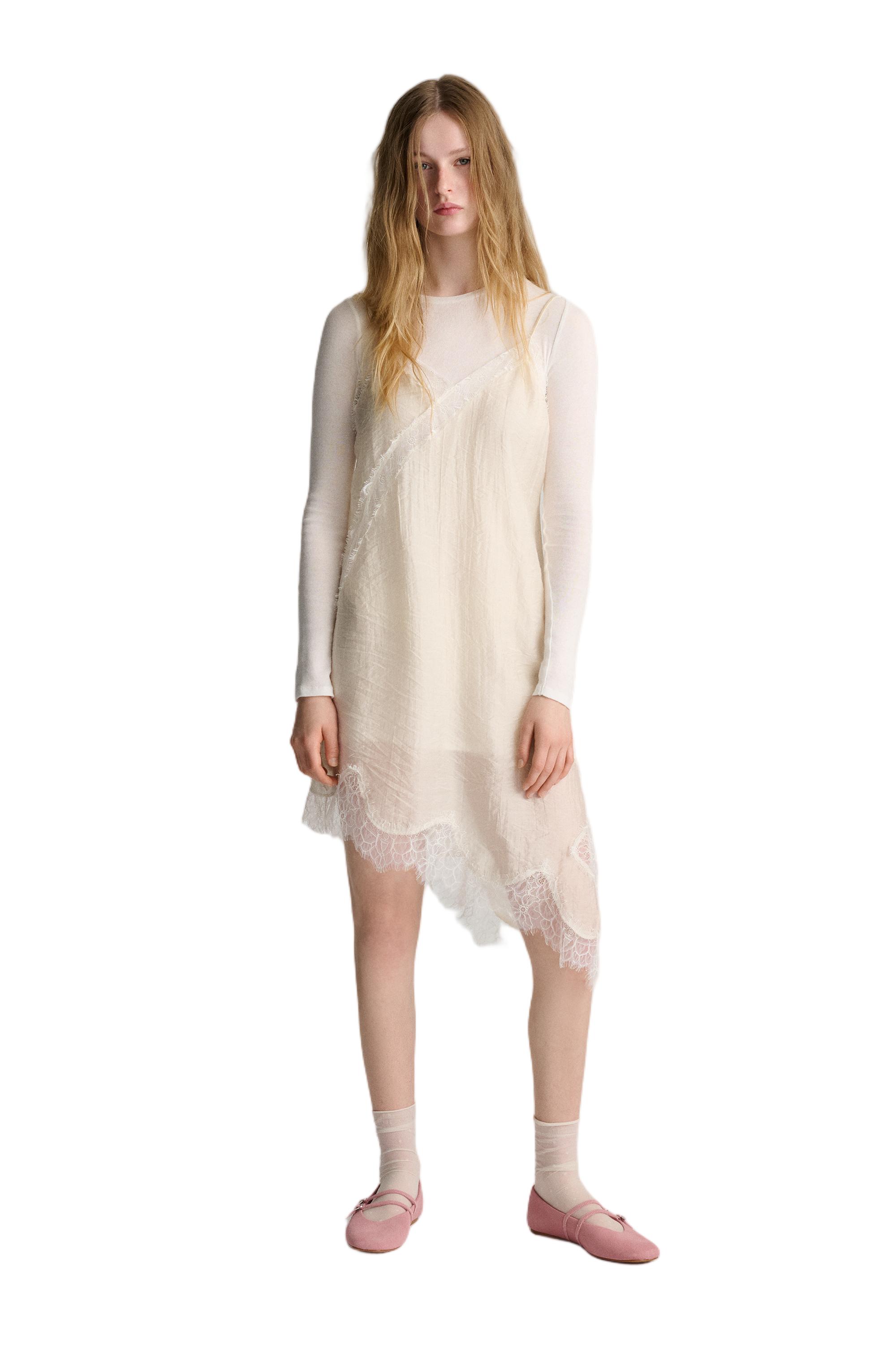 Combined camisole dress — Ecru