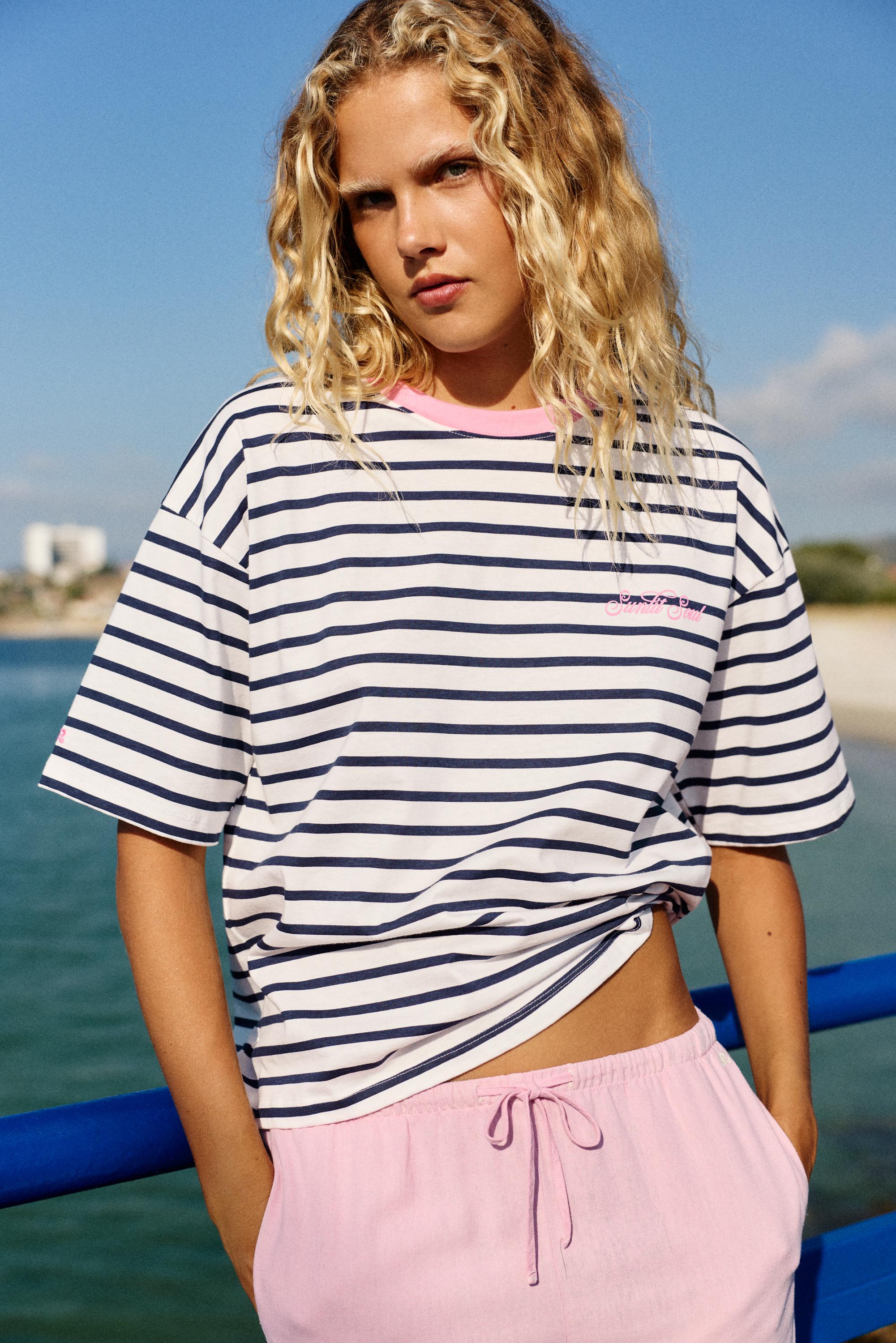 Oversize striped T-shirt — Navy
