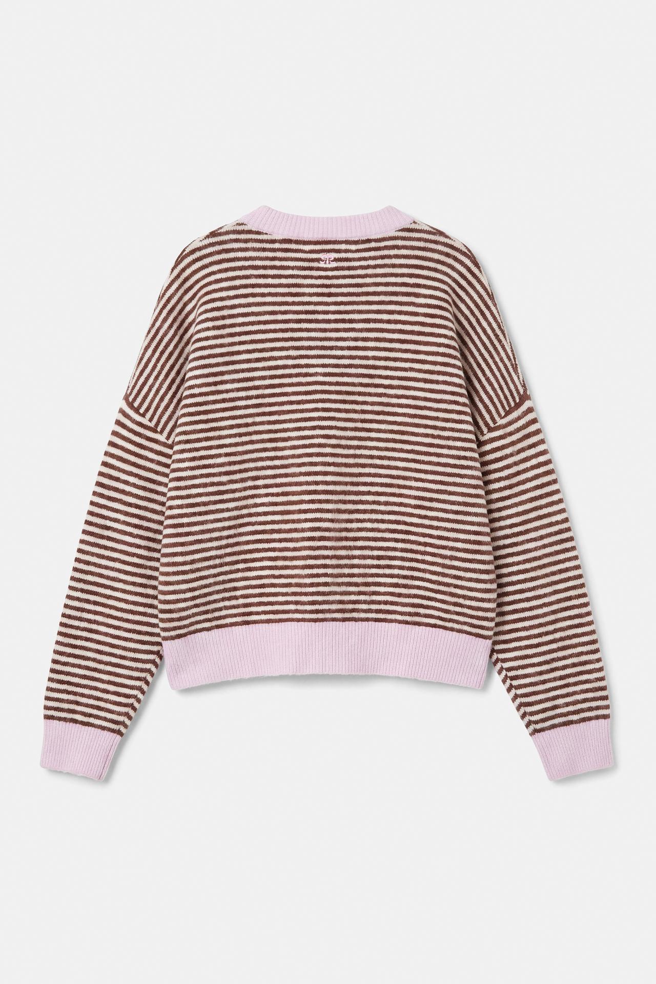 Striped jumper with contrast neck — Chocolate