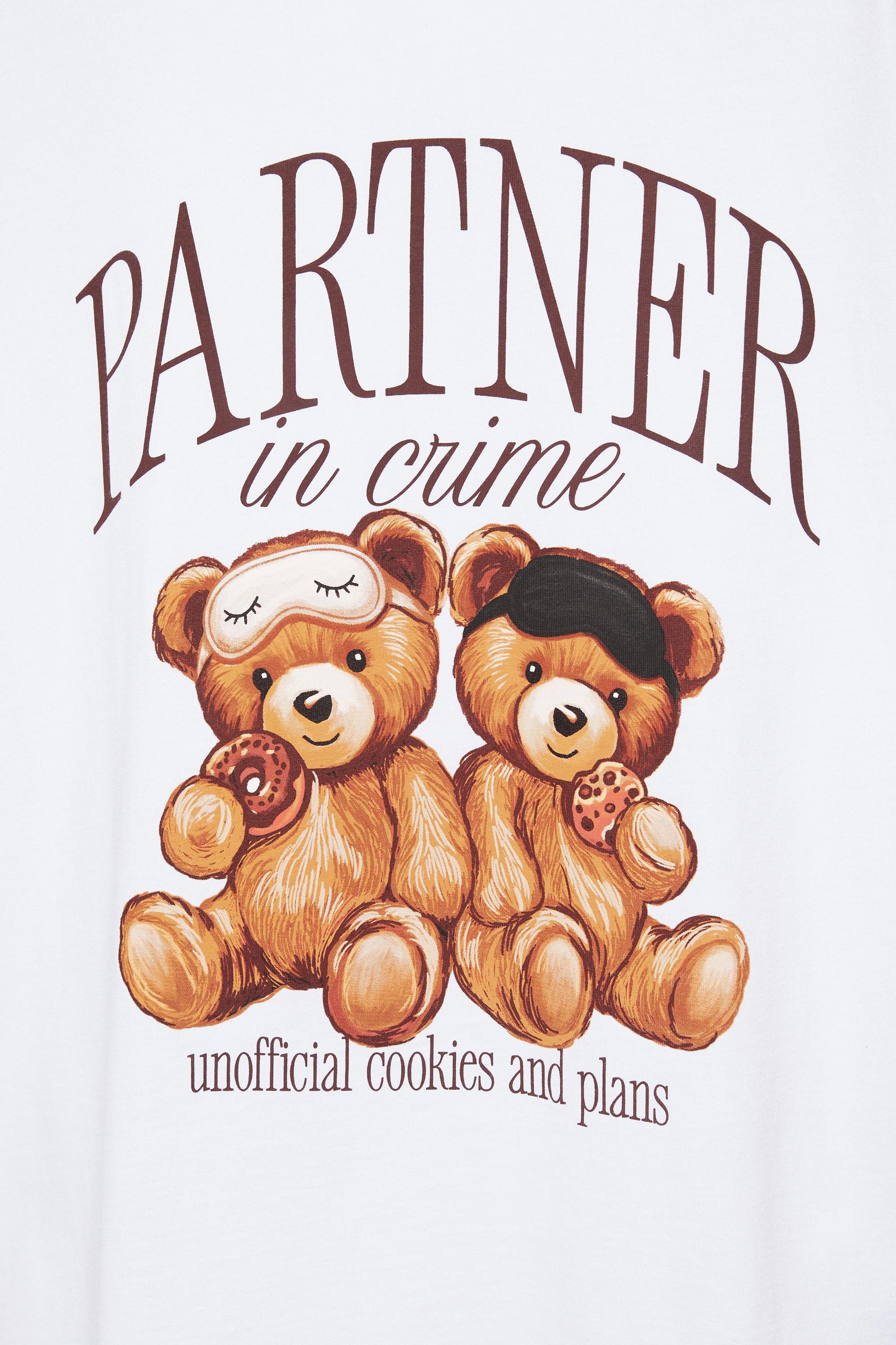 Oversize bear graphic T-shirt — Ecru