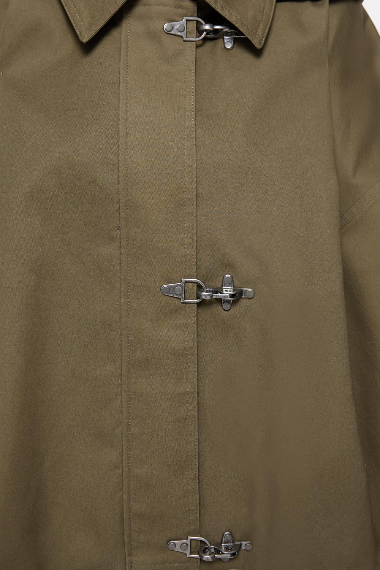 Short trench coat with hood and fireman clasp — Khaki