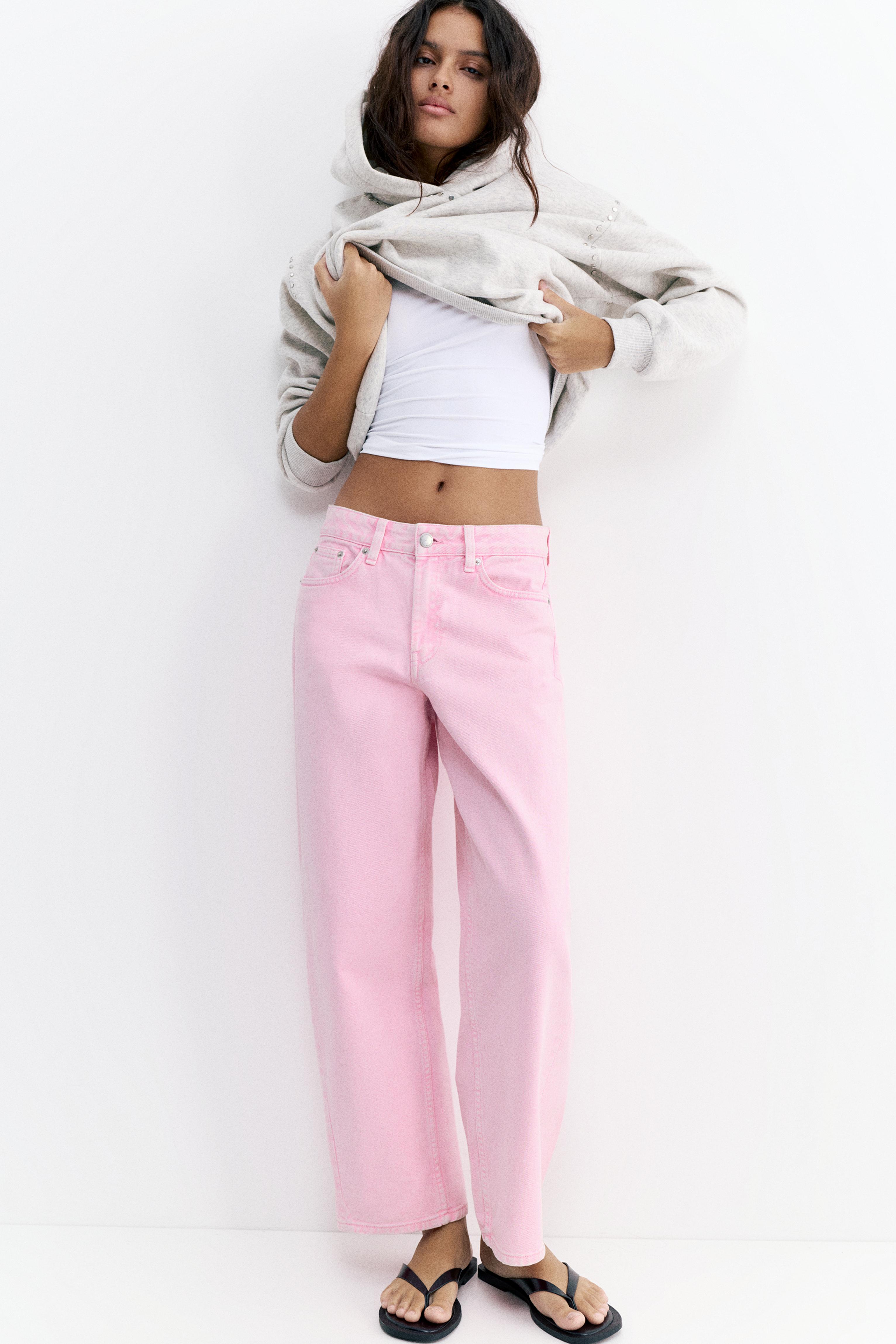 Pink low-rise barrel jeans — Pink