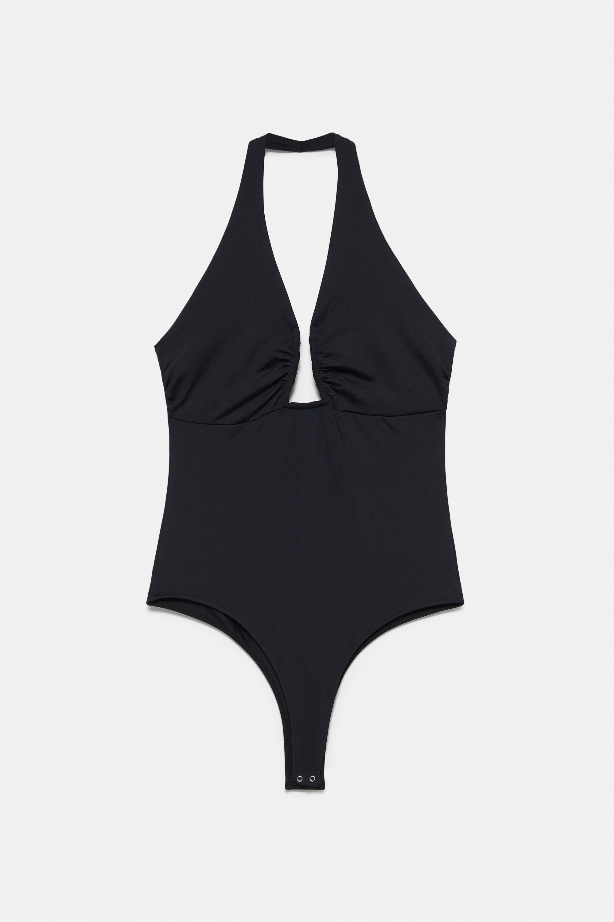 Gathered halterneck bodysuit — Black