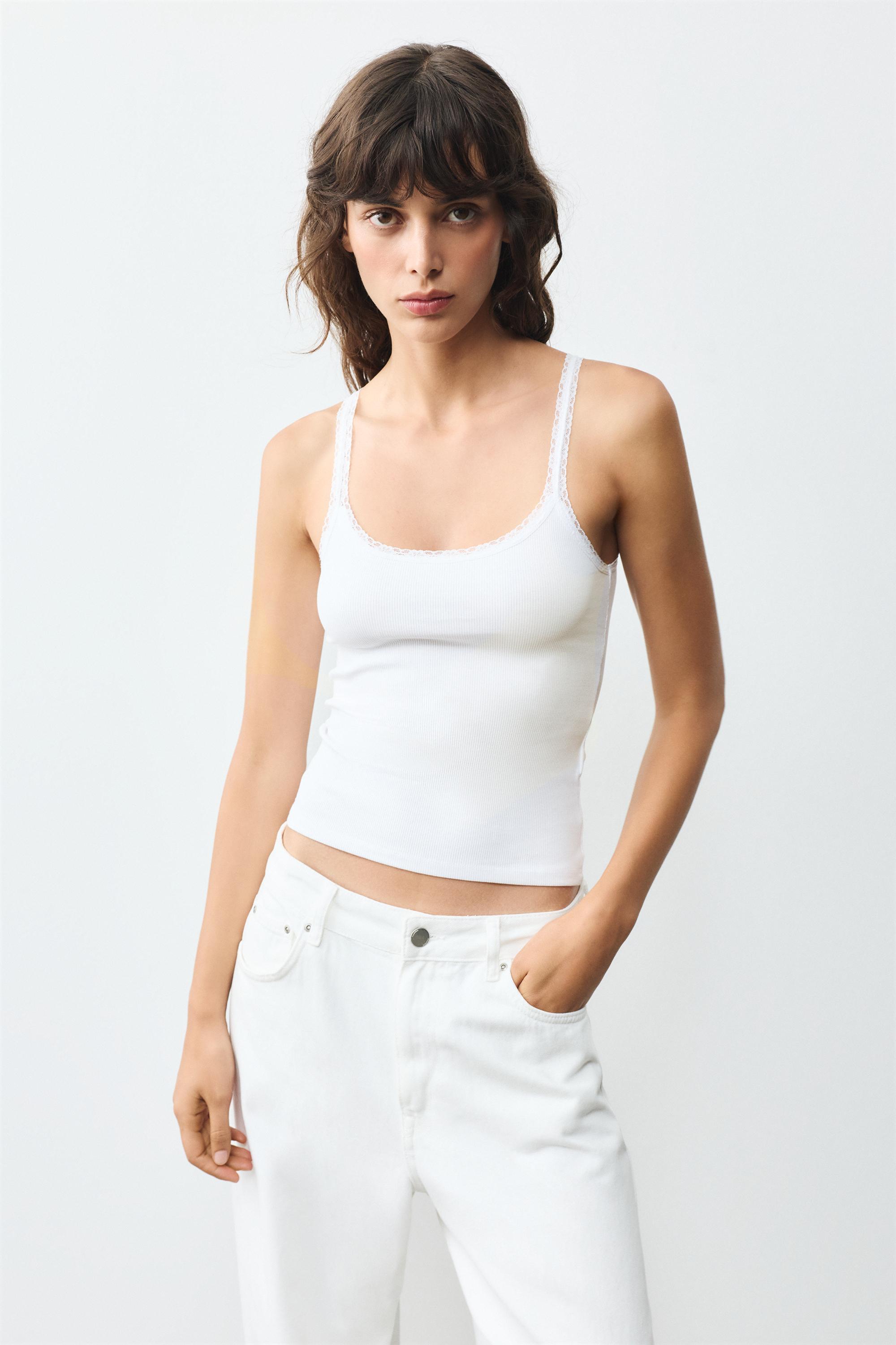 Lace-trim tank top — White